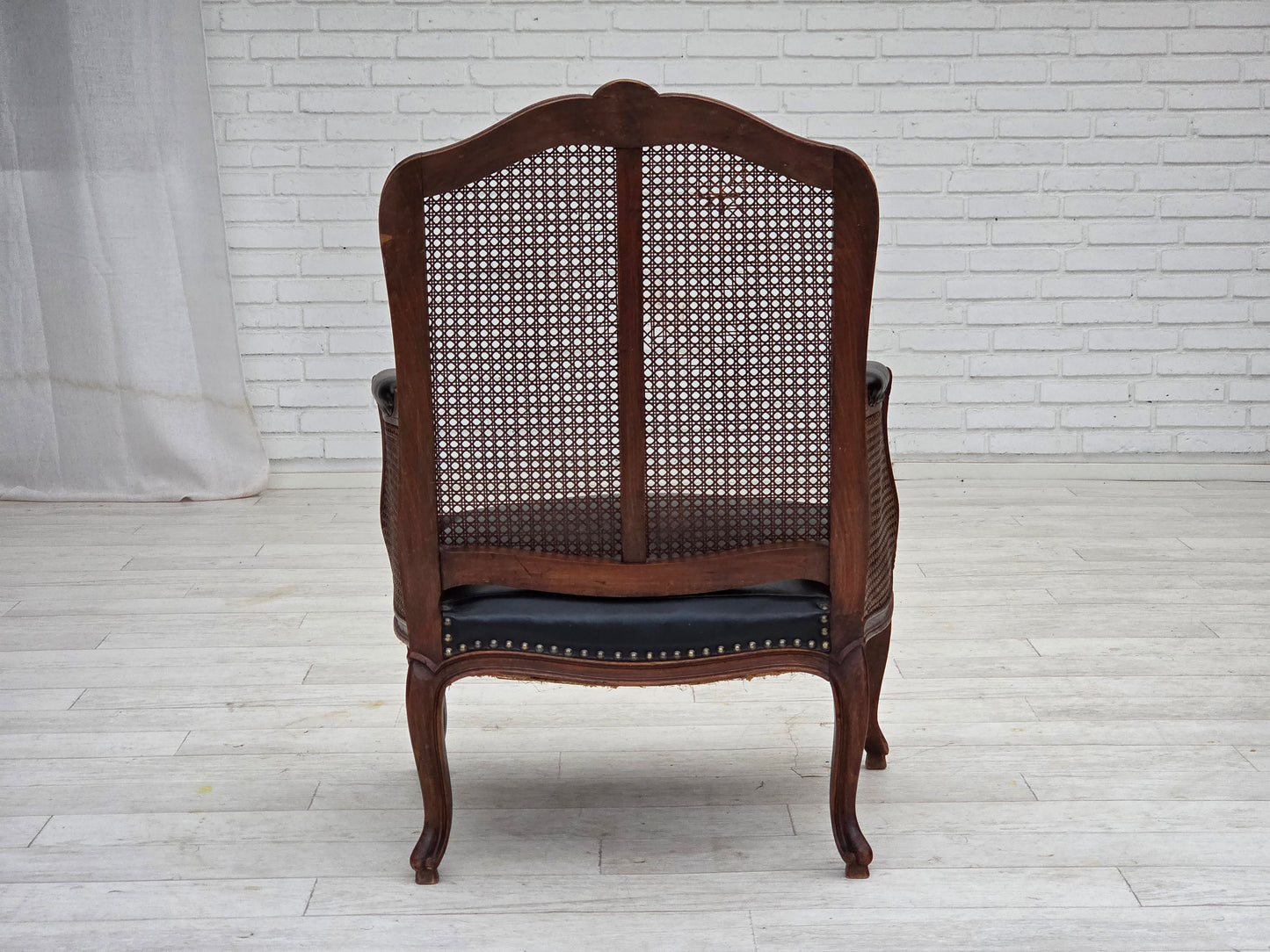 1930s, Danish armchair, furniture leather, ash wood, furniture mesh, reupholstered.
