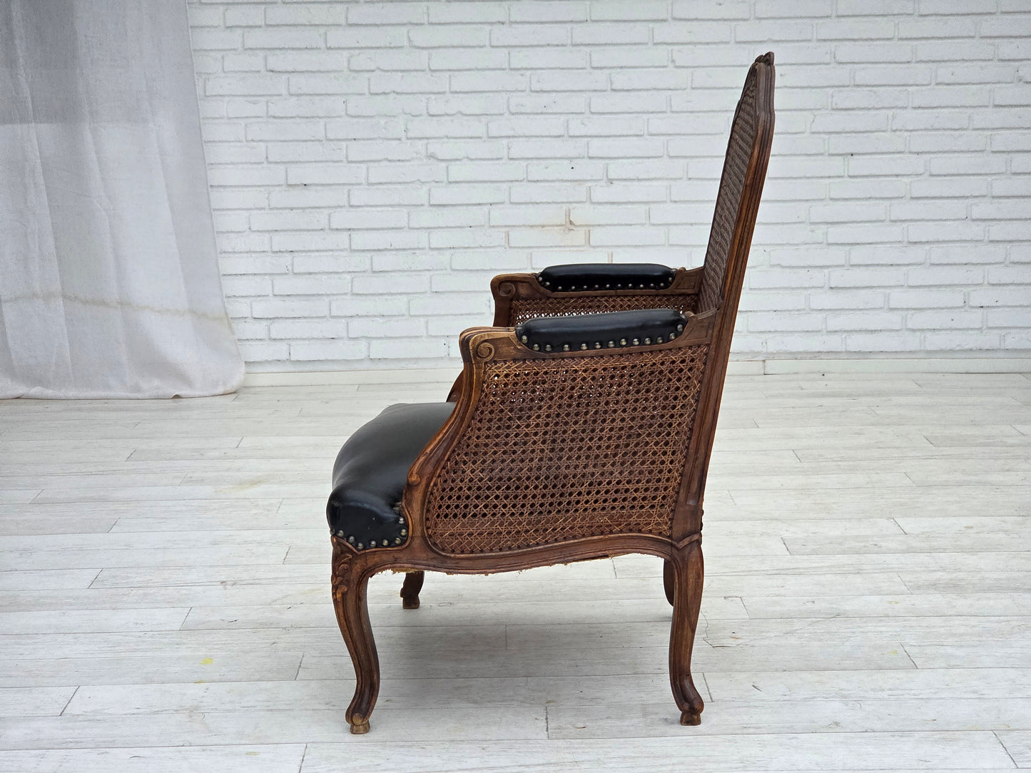 1930s, Danish armchair, furniture leather, ash wood, furniture mesh, reupholstered.