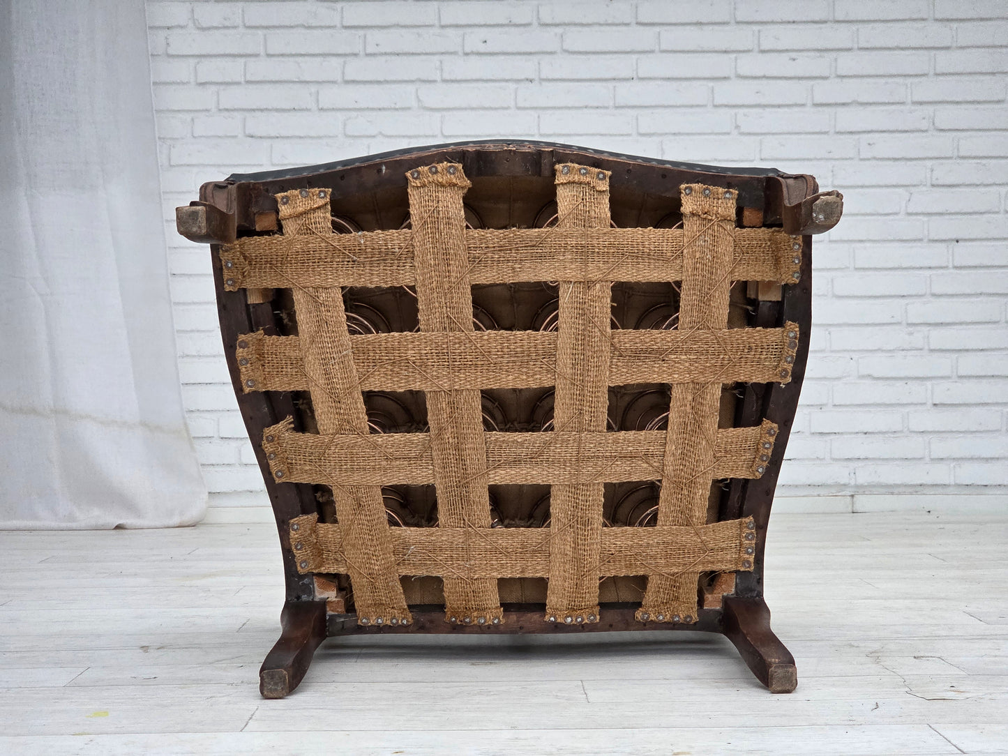1930s, Danish armchair, furniture leather, ash wood, furniture mesh, reupholstered.