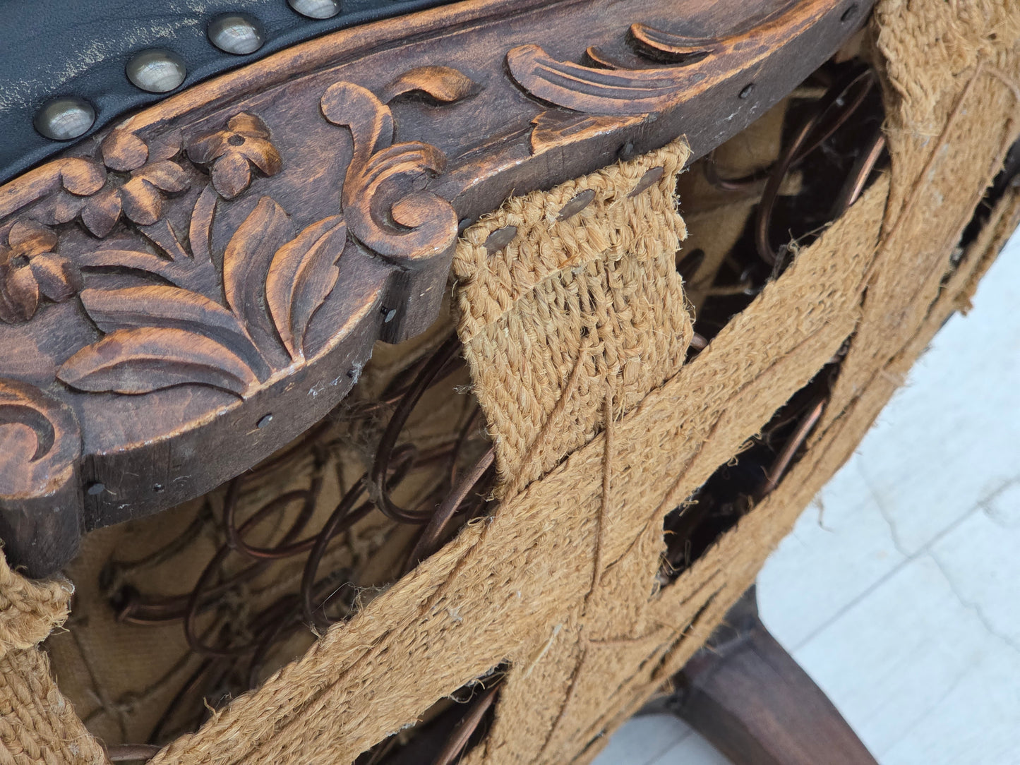 1930s, Danish armchair, furniture leather, ash wood, furniture mesh, reupholstered.