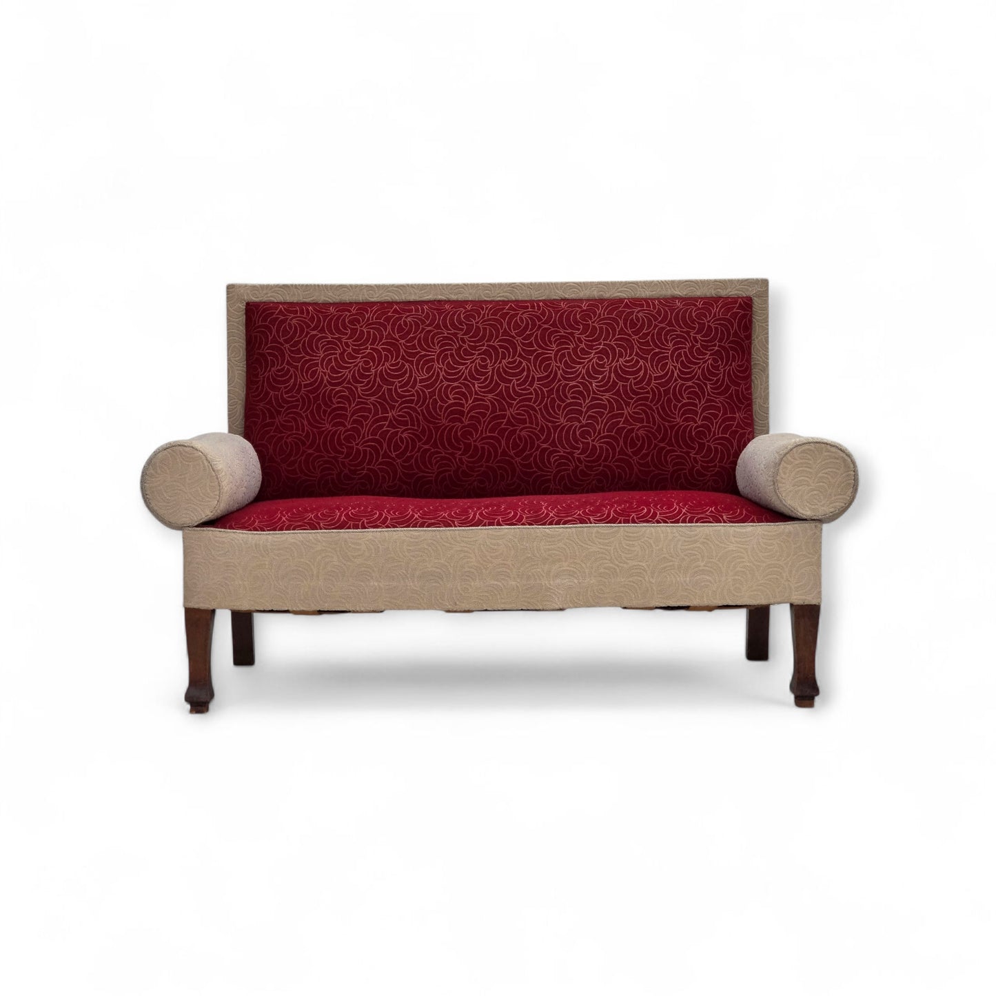1950s, Danish sofa-daybed, red/beige furniture wool, ash wood legs.