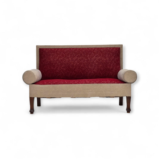 1950s, Danish sofa-daybed, red/beige furniture wool, ash wood legs.