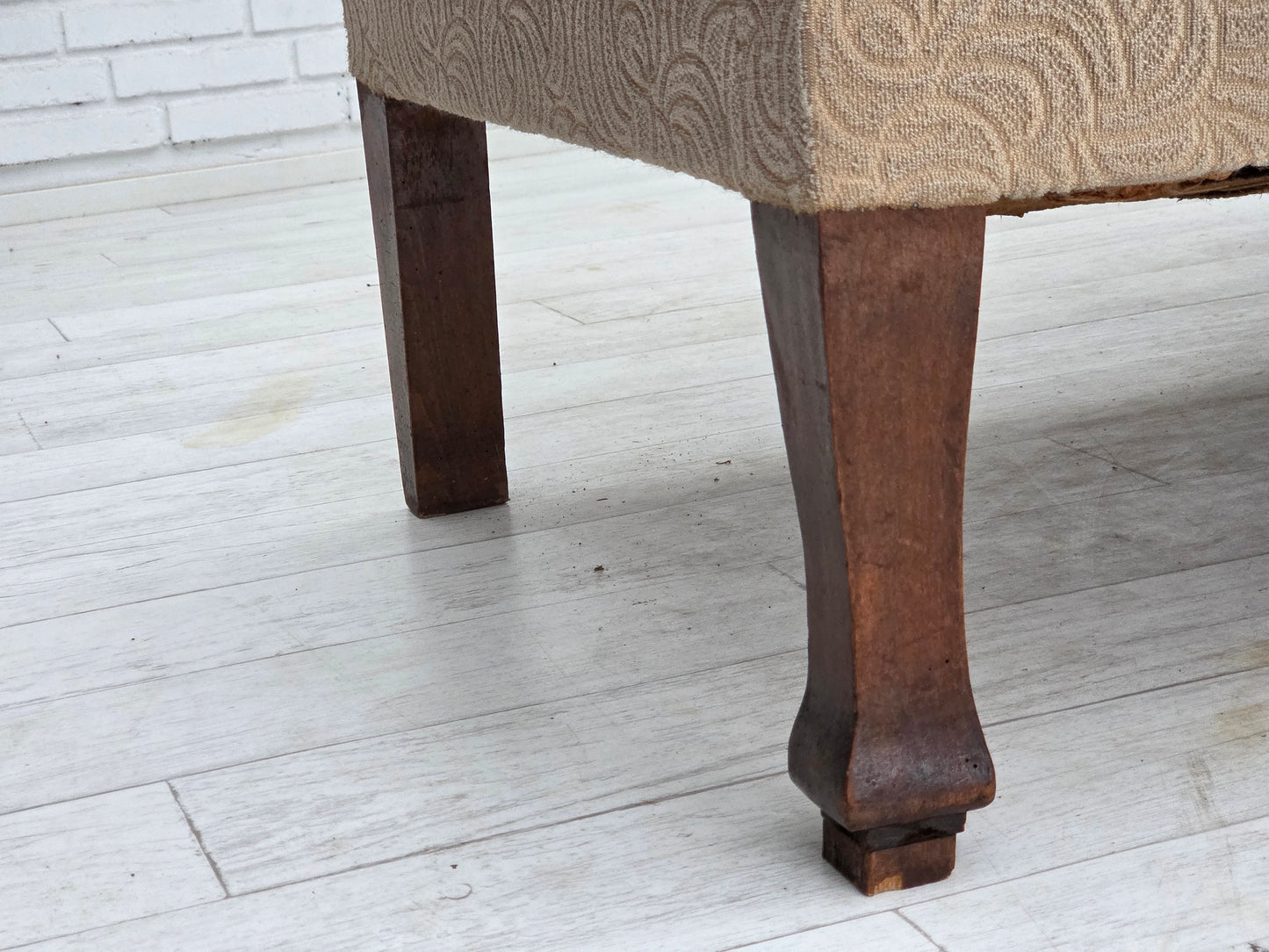 1950s, Danish sofa-daybed, red/beige furniture wool, ash wood legs.