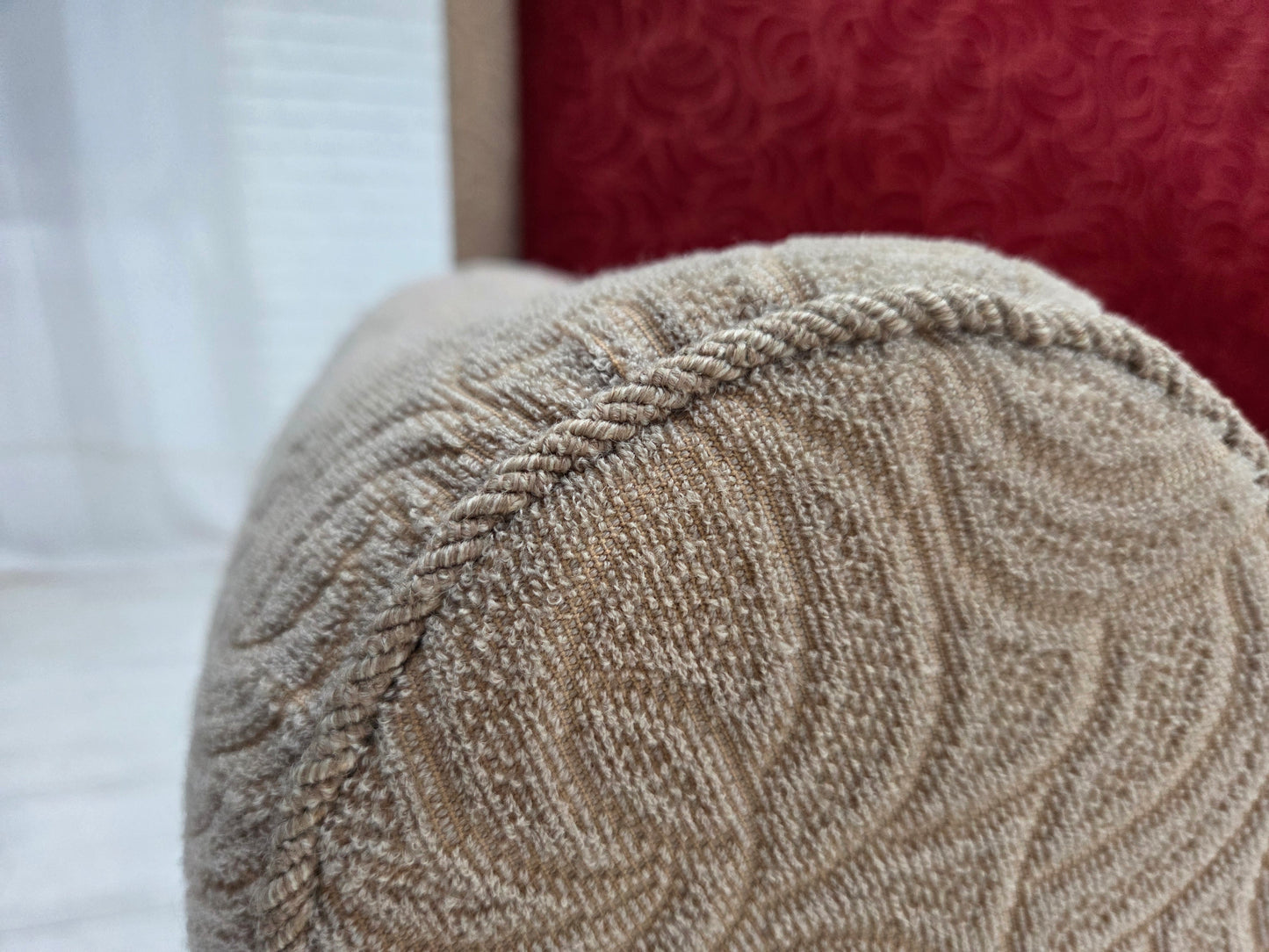 1950s, Danish sofa-daybed, red/beige furniture wool, ash wood legs.