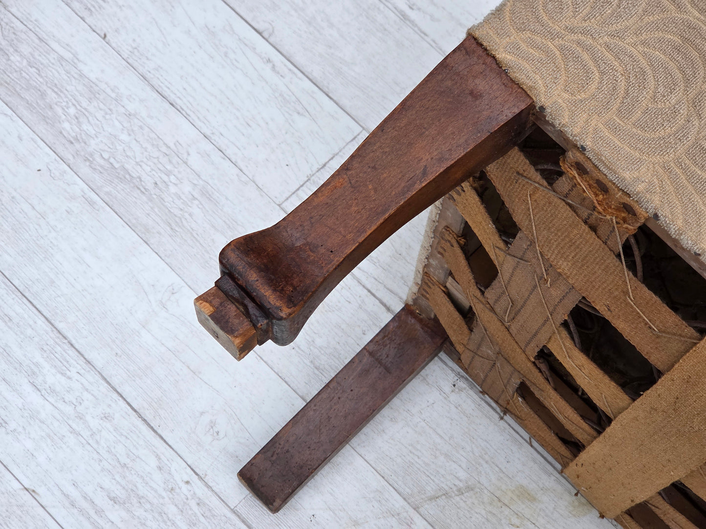 1950s, Danish sofa-daybed, red/beige furniture wool, ash wood legs.