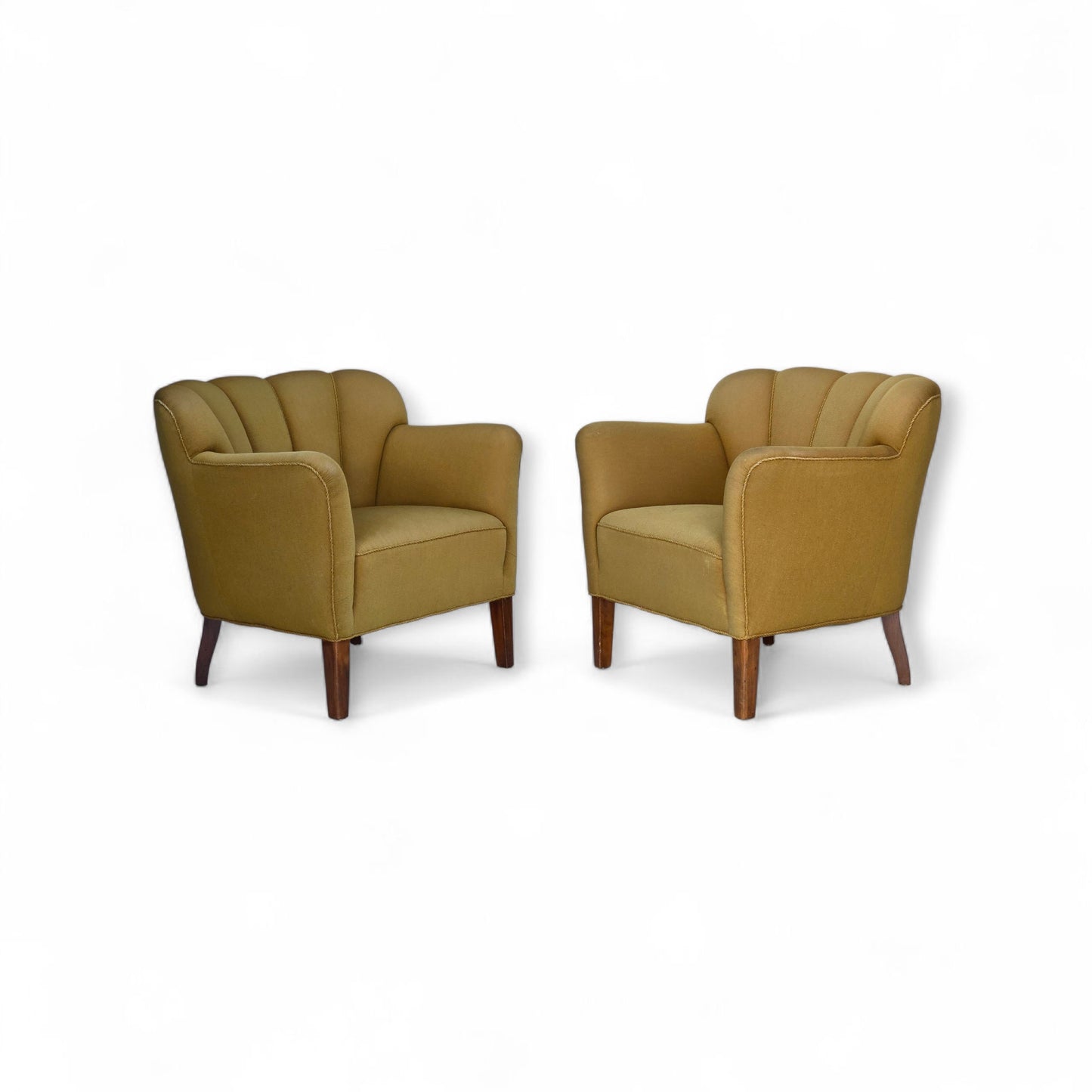 1960s, pair of Danish armchairs, green furniture wool, ash wood legs.