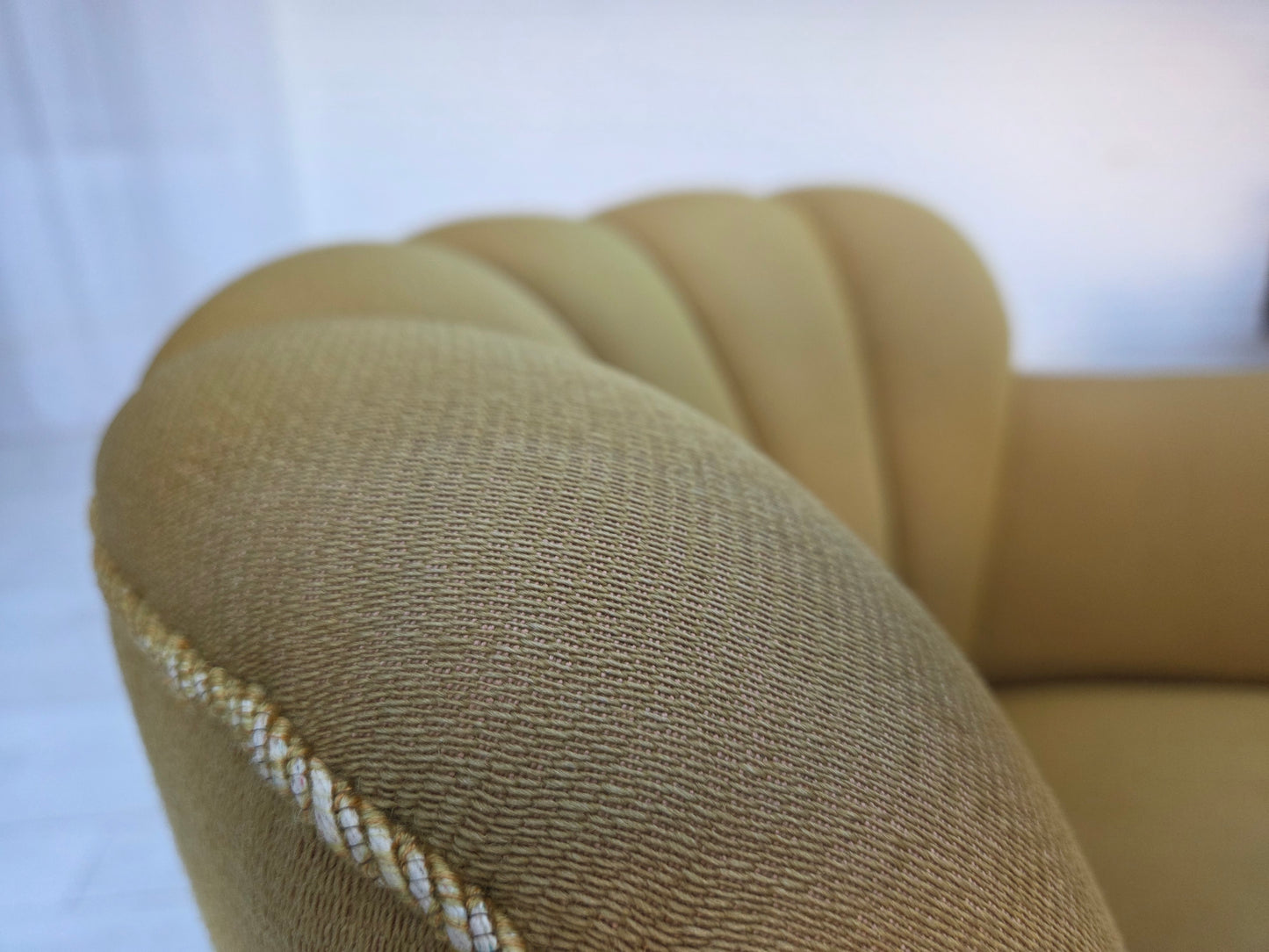 1960s, pair of Danish armchairs, green furniture wool, ash wood legs.