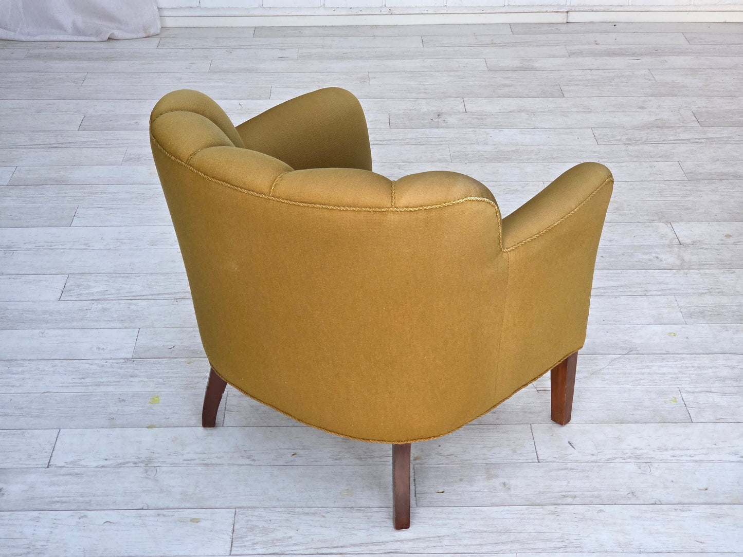 1960s, pair of Danish armchairs, green furniture wool, ash wood legs.