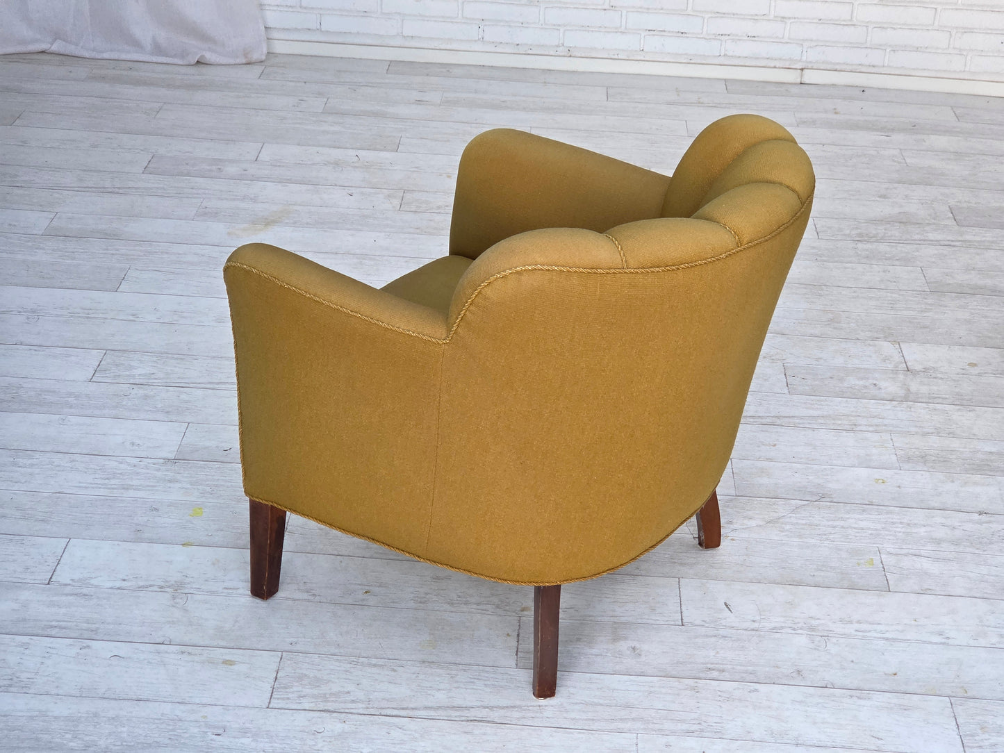 1960s, pair of Danish armchairs, green furniture wool, ash wood legs.
