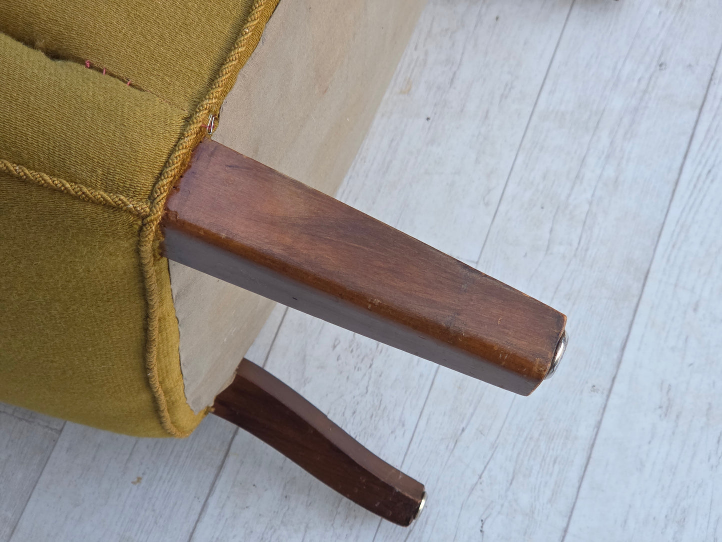 1960s, pair of Danish armchairs, green furniture wool, ash wood legs.