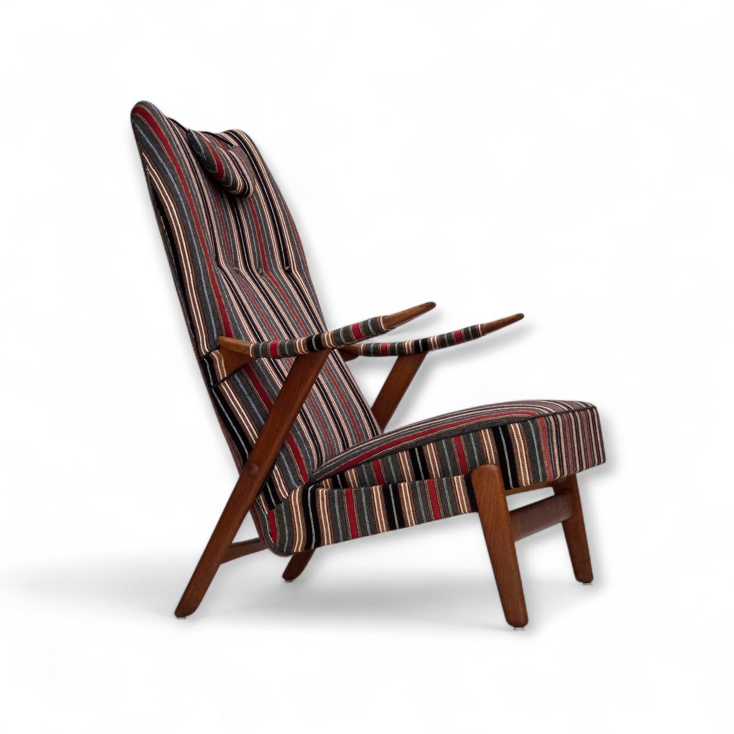 1960s, Swedish armchair, striped furniture wool fabric, oak wood, teak wood.