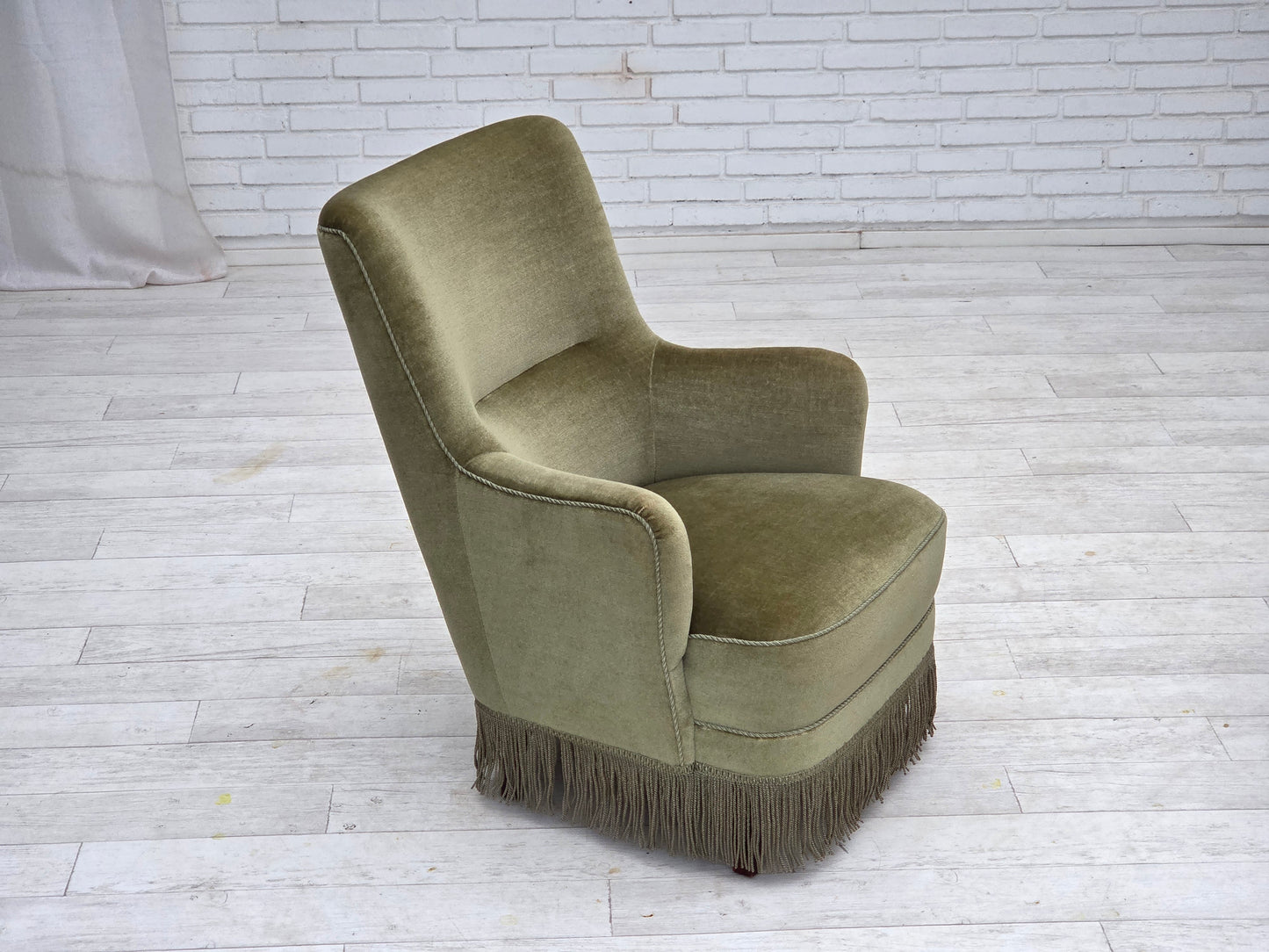 1970s, Danish highback armchair, green furniture velour.