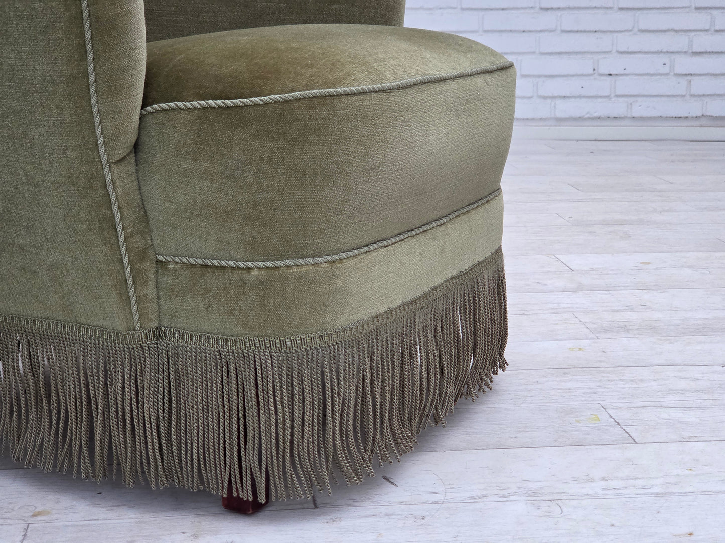 1970s, Danish highback armchair, green furniture velour.