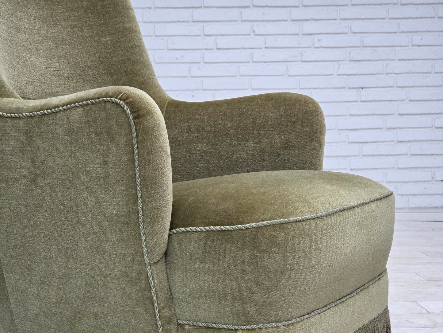 1970s, Danish highback armchair, green furniture velour.
