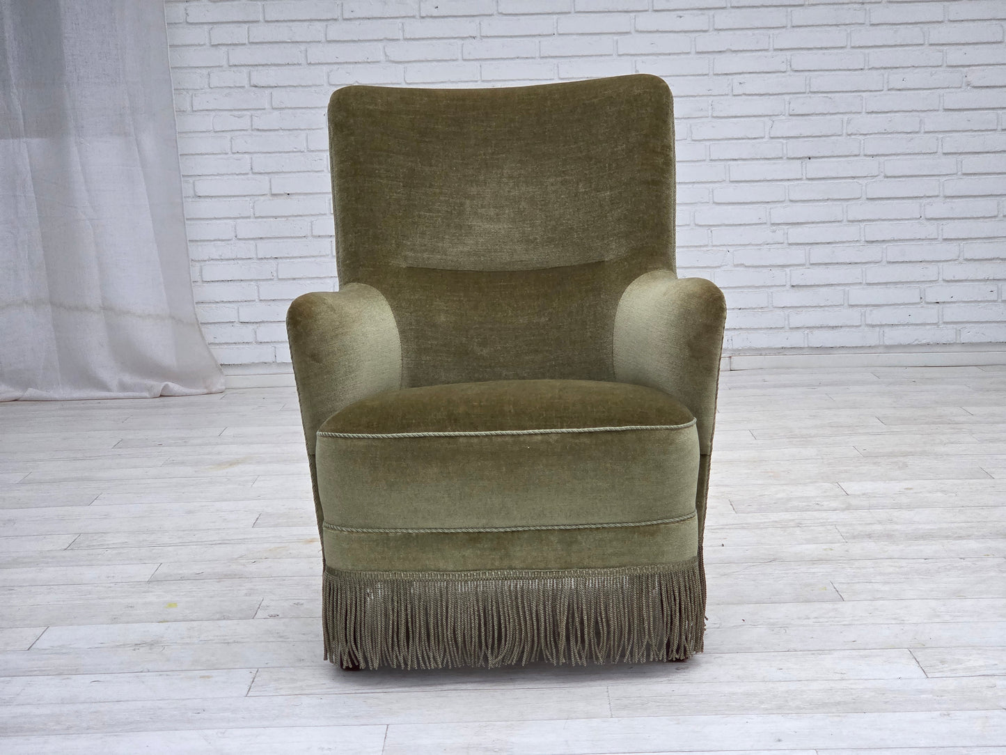 1970s, Danish highback armchair, green furniture velour.