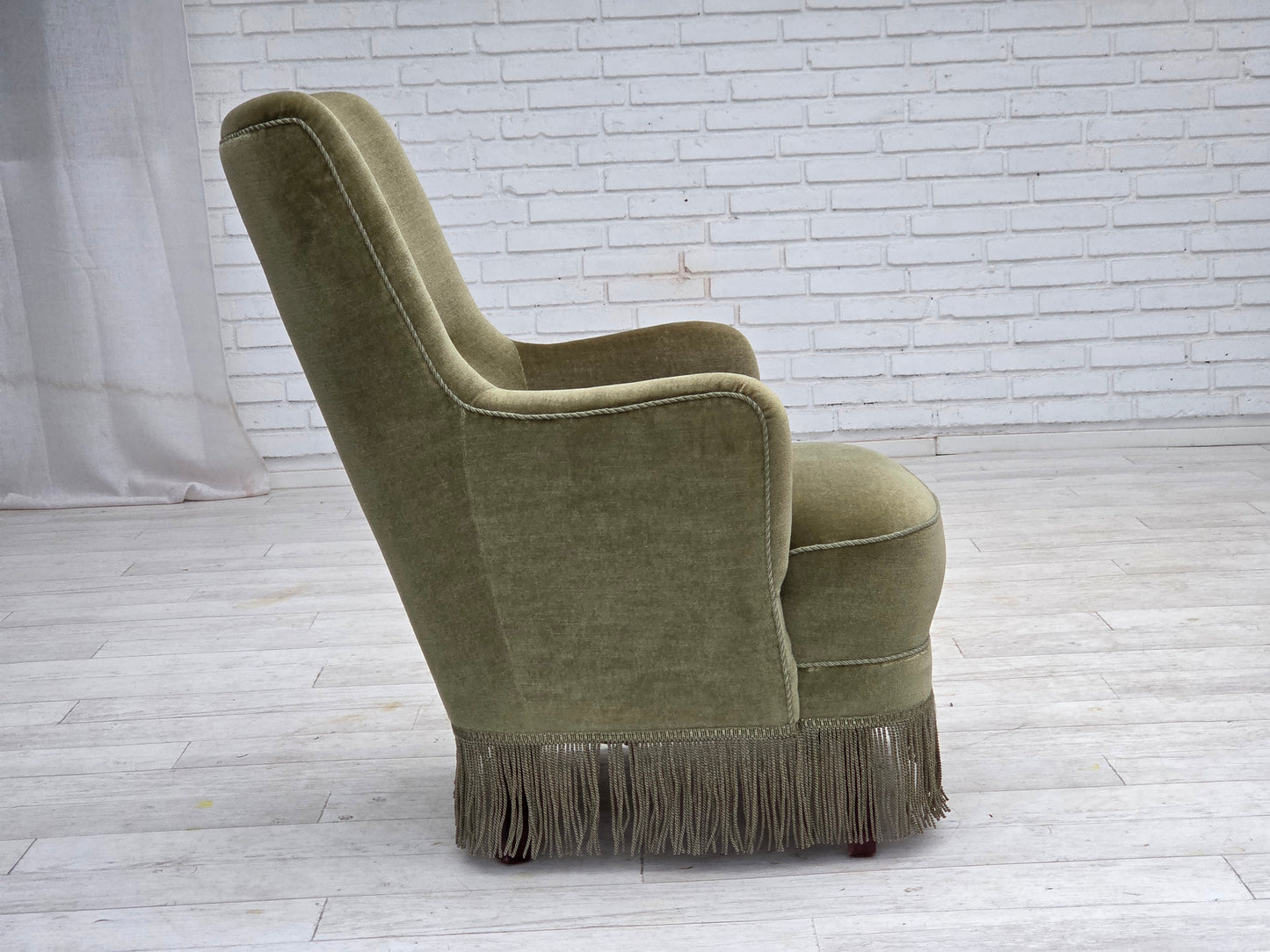 1970s, Danish highback armchair, green furniture velour.