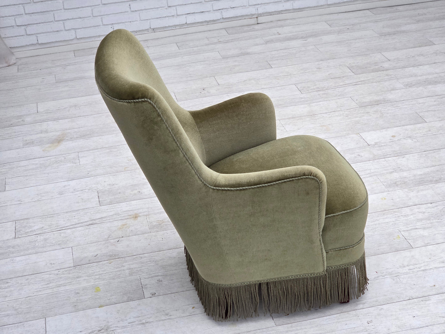1970s, Danish highback armchair, green furniture velour.