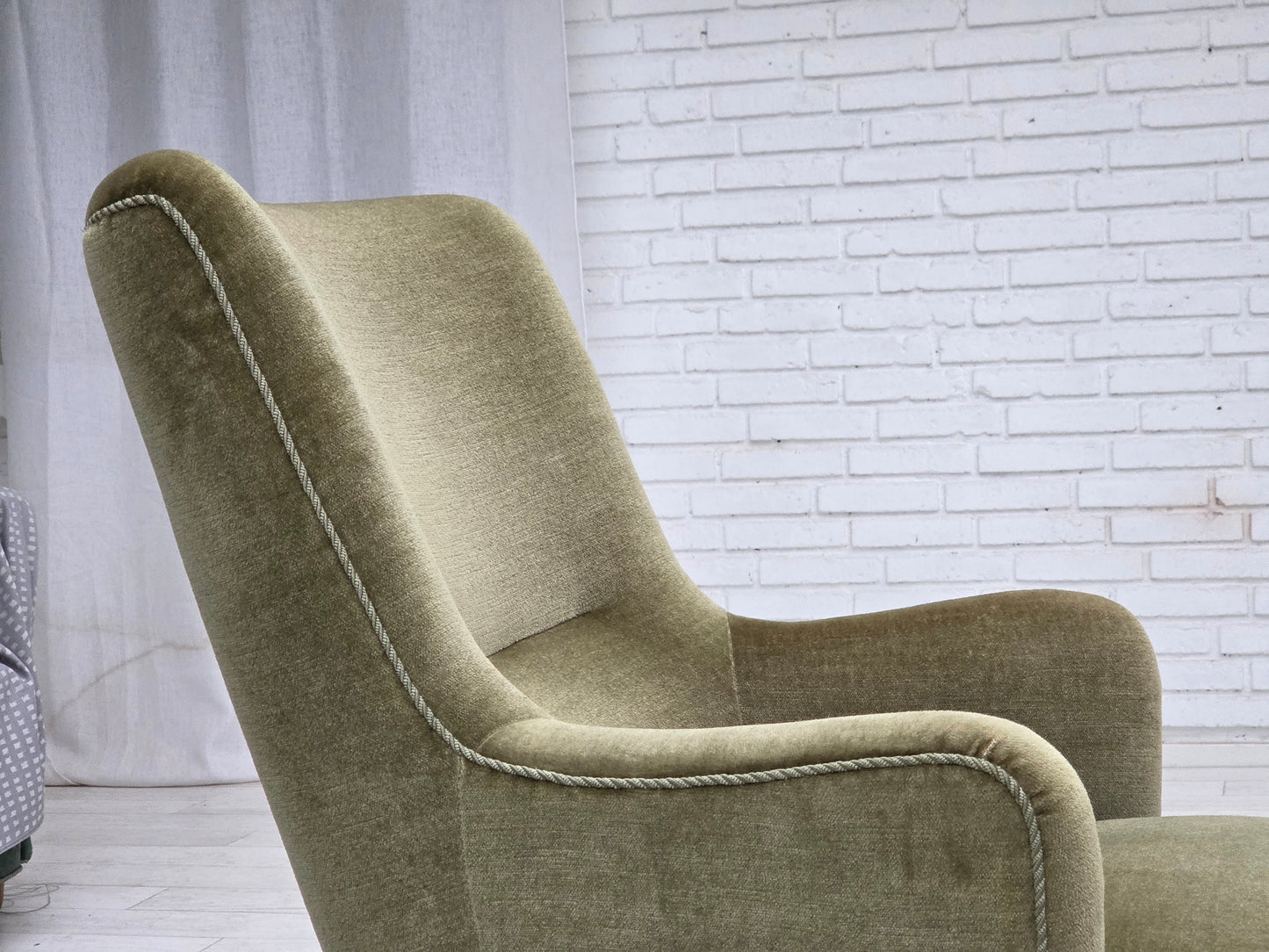 1970s, Danish highback armchair, green furniture velour.