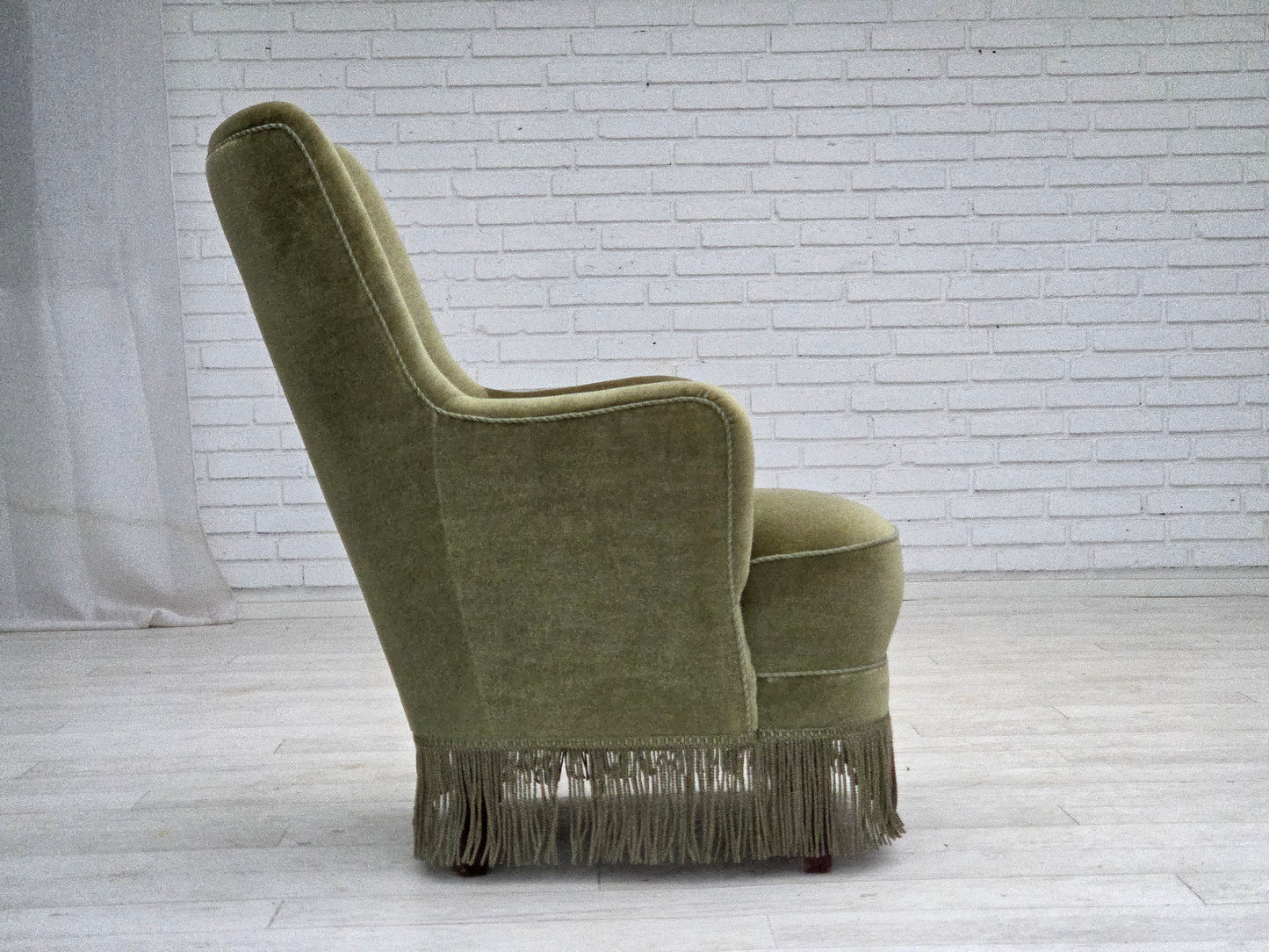 1970s, Danish highback armchair, green furniture velour.