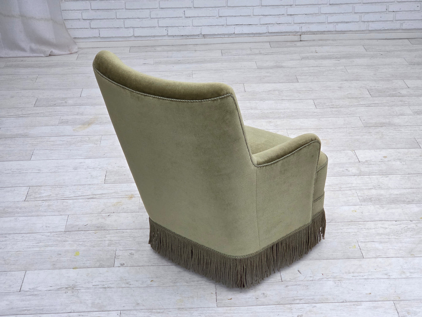 1970s, Danish highback armchair, green furniture velour.