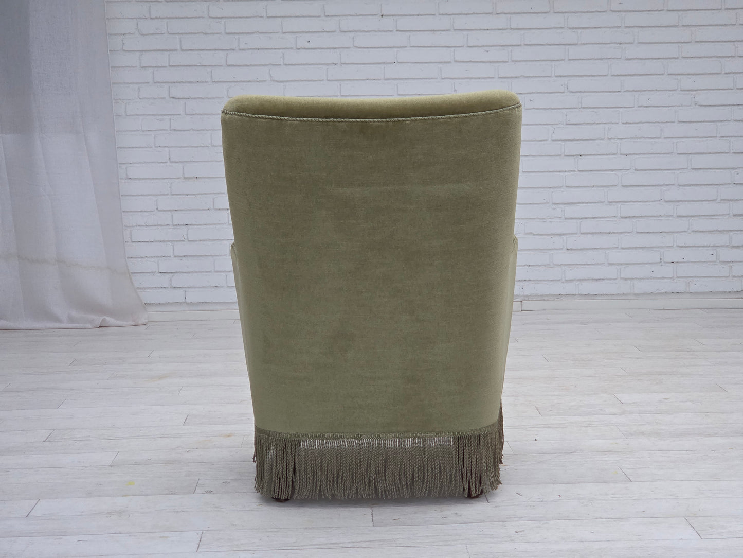 1970s, Danish highback armchair, green furniture velour.