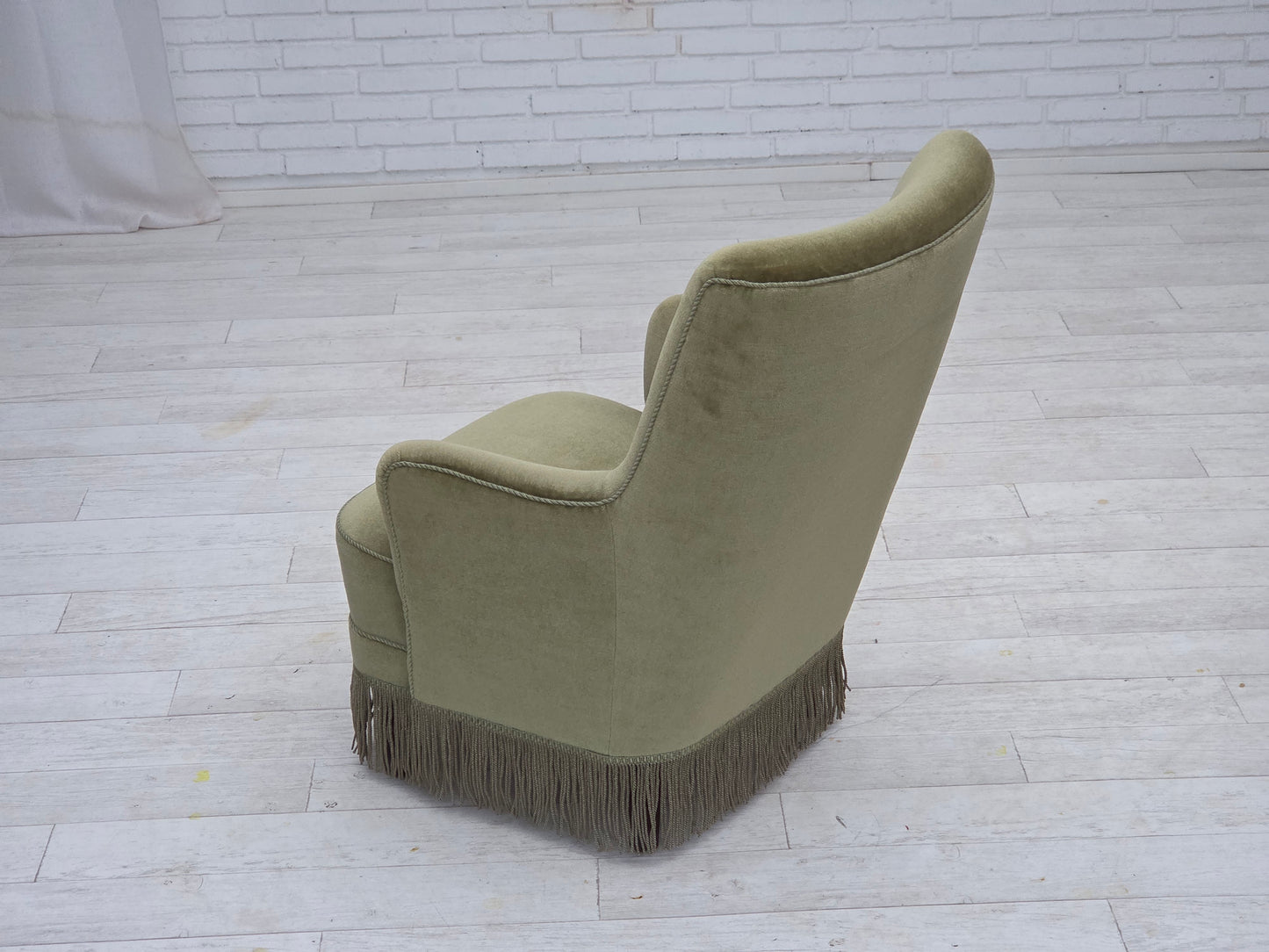 1970s, Danish highback armchair, green furniture velour.