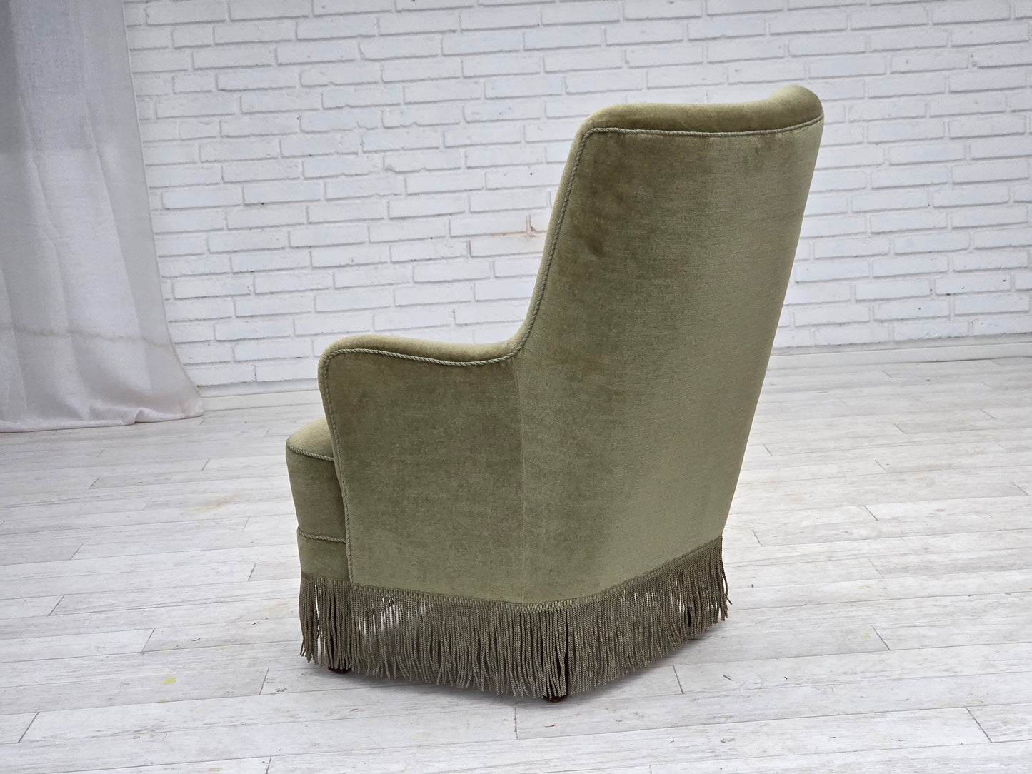 1970s, Danish highback armchair, green furniture velour.