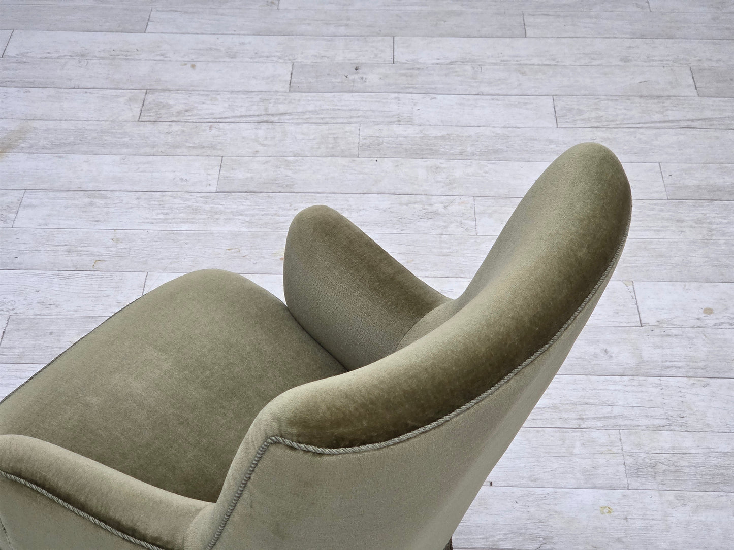 1970s, Danish highback armchair, green furniture velour.