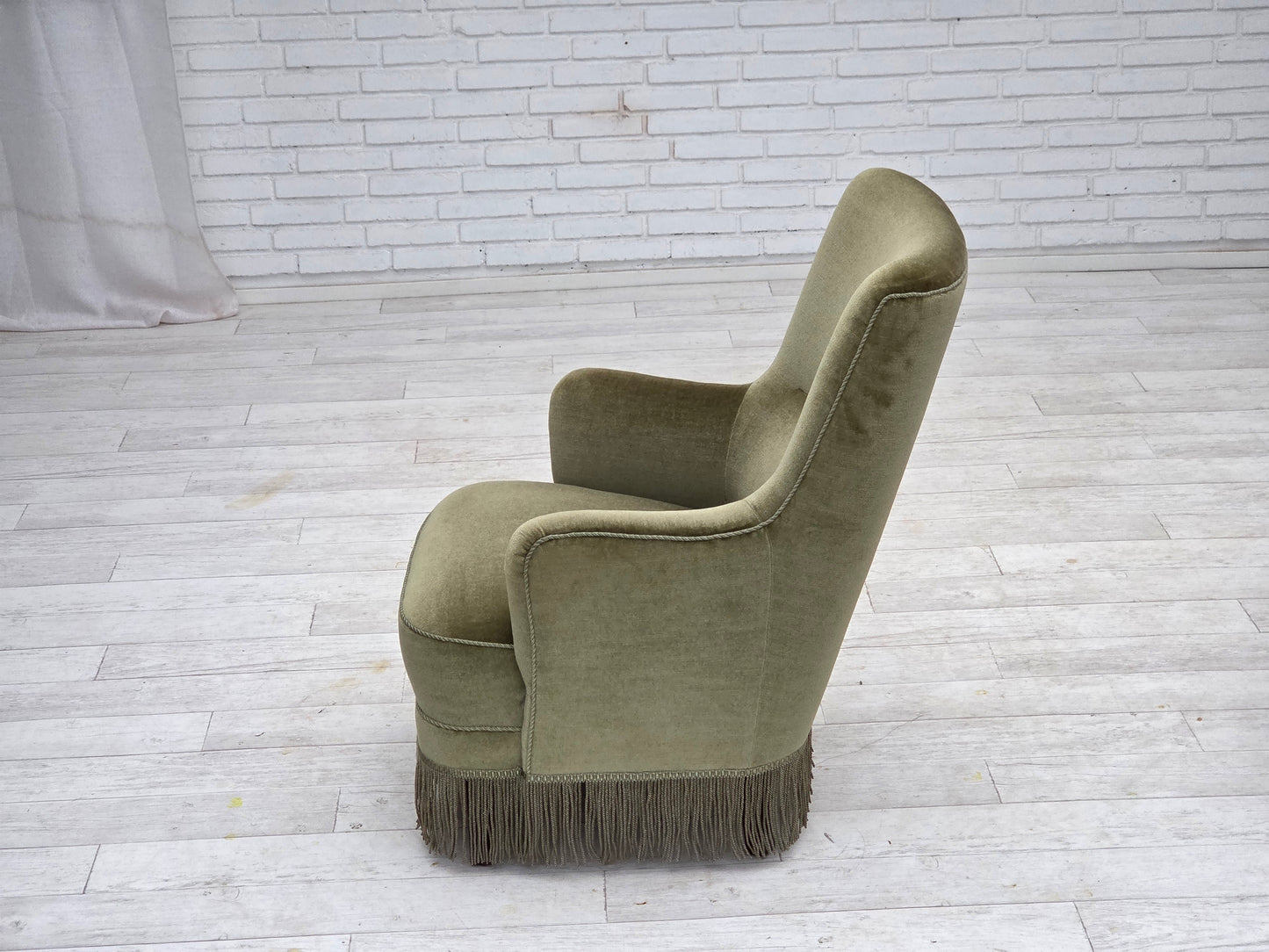 1970s, Danish highback armchair, green furniture velour.