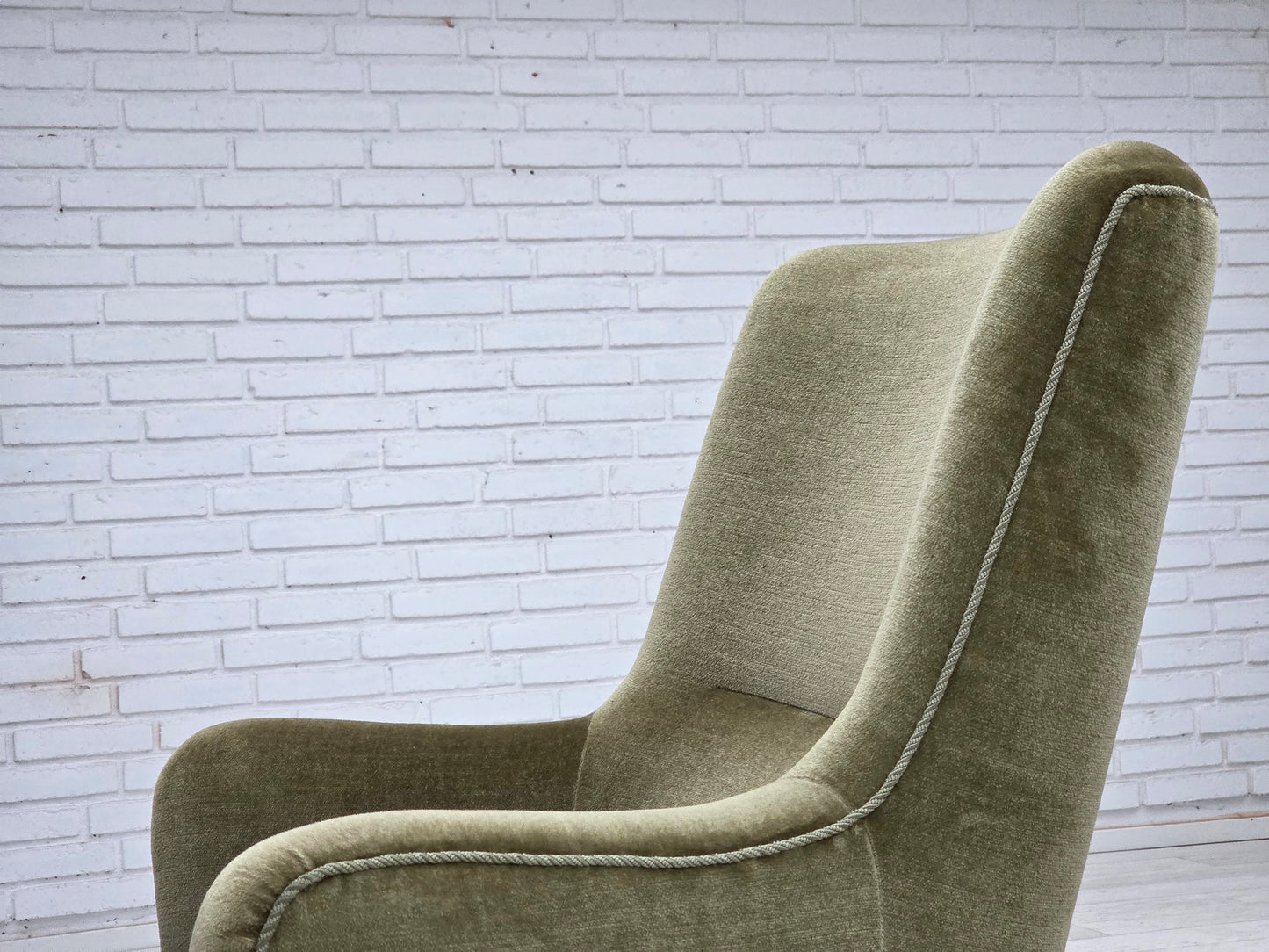 1970s, Danish highback armchair, green furniture velour.