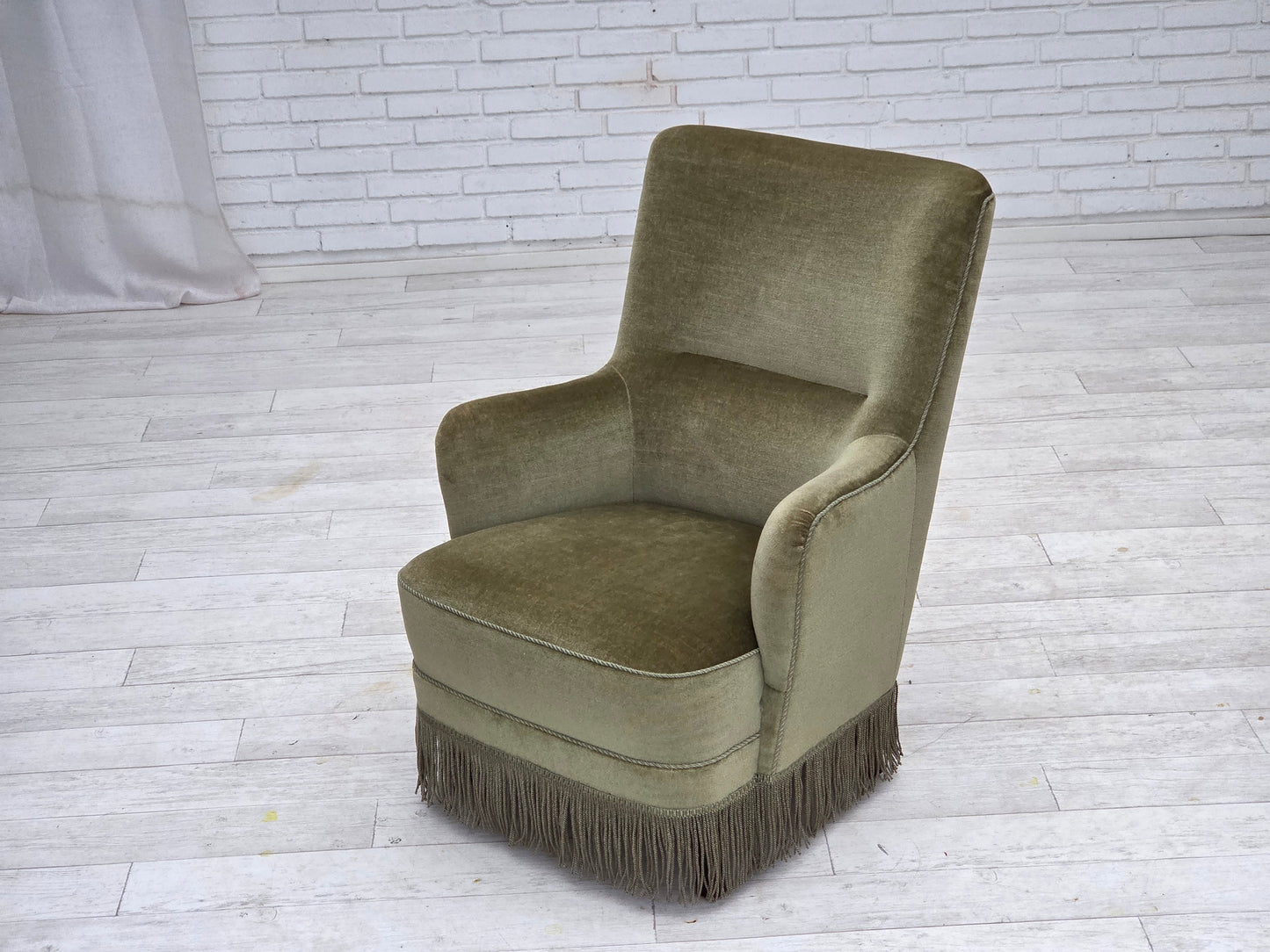 1970s, Danish highback armchair, green furniture velour.