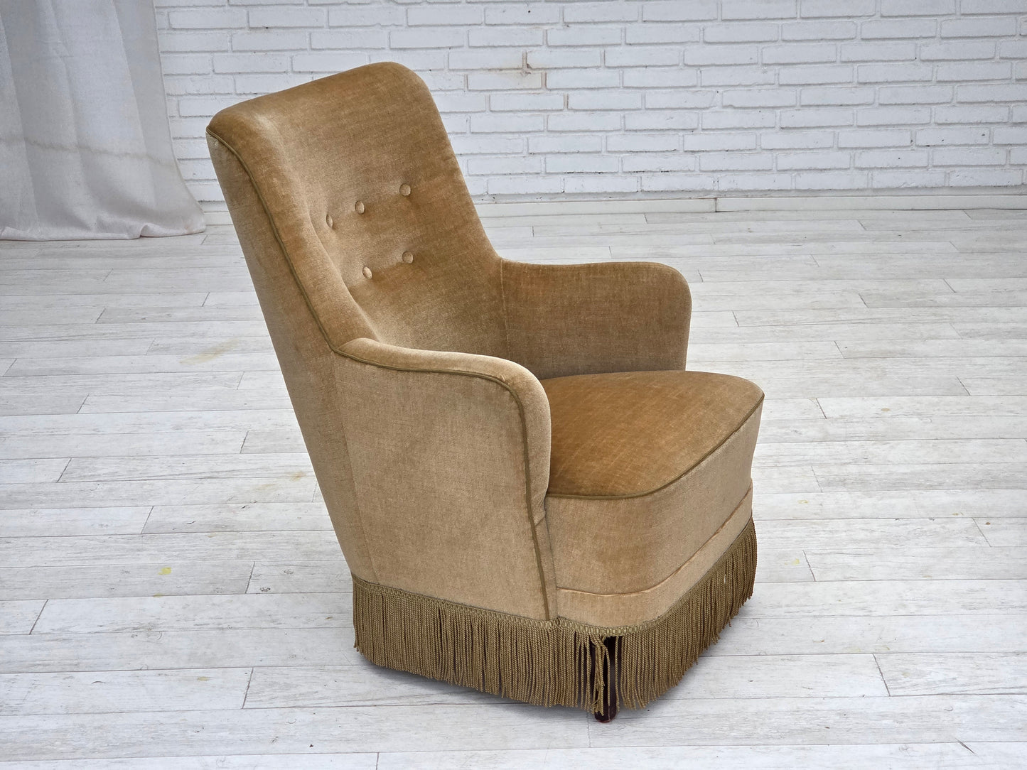 1970s, Danish highback armchair, light green furniture velour.