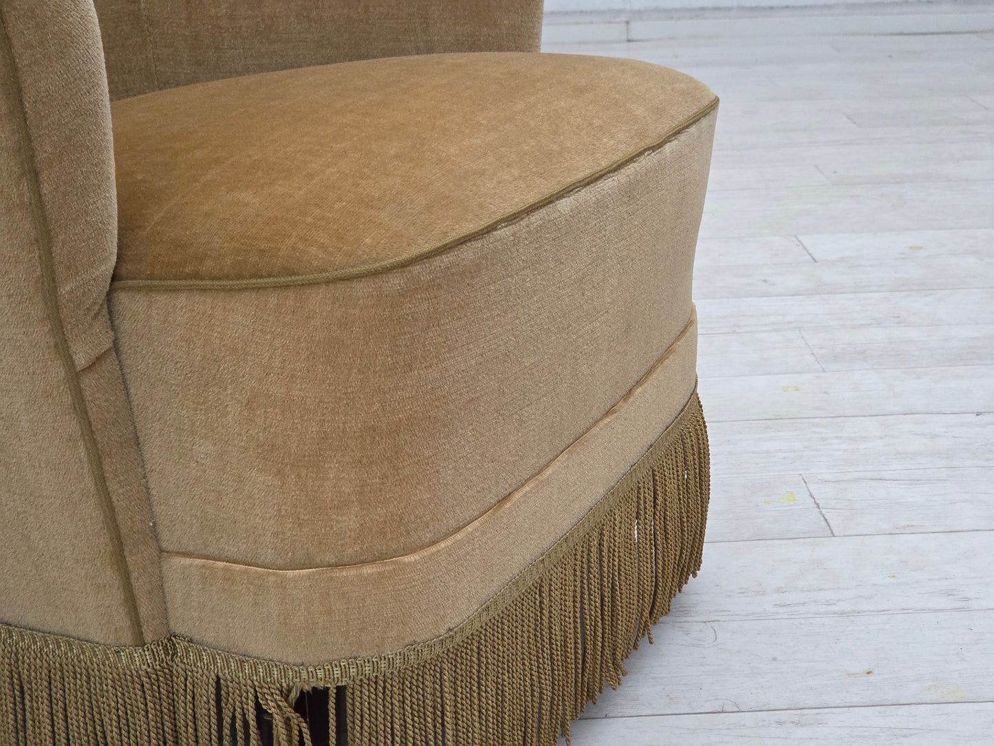 1970s, Danish highback armchair, light green furniture velour.