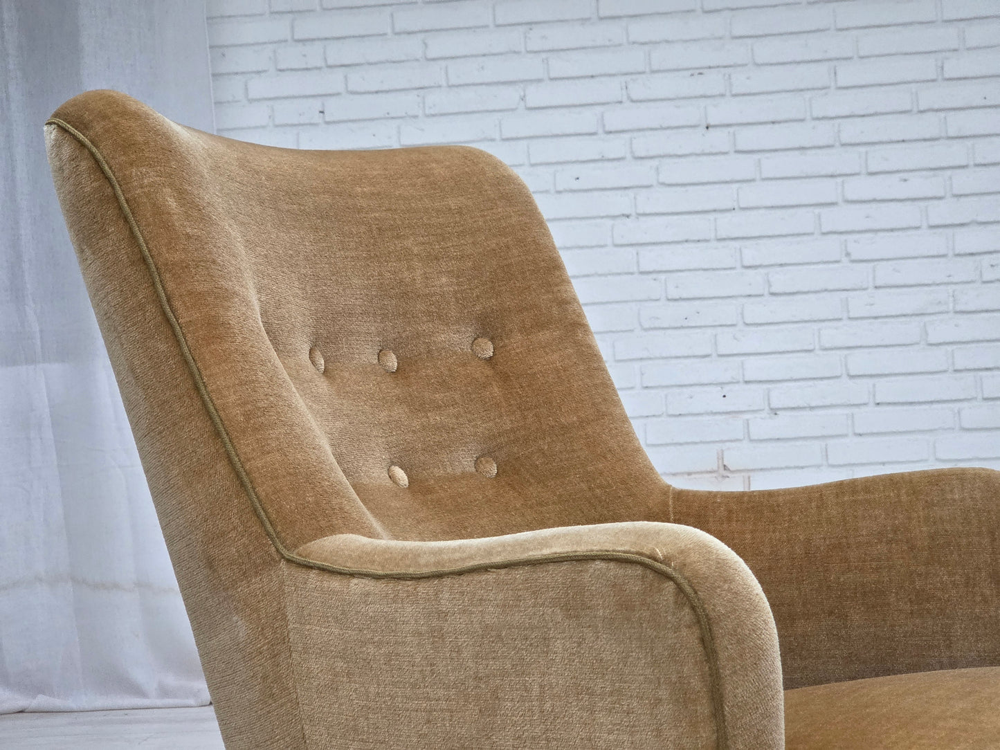 1970s, Danish highback armchair, light green furniture velour.