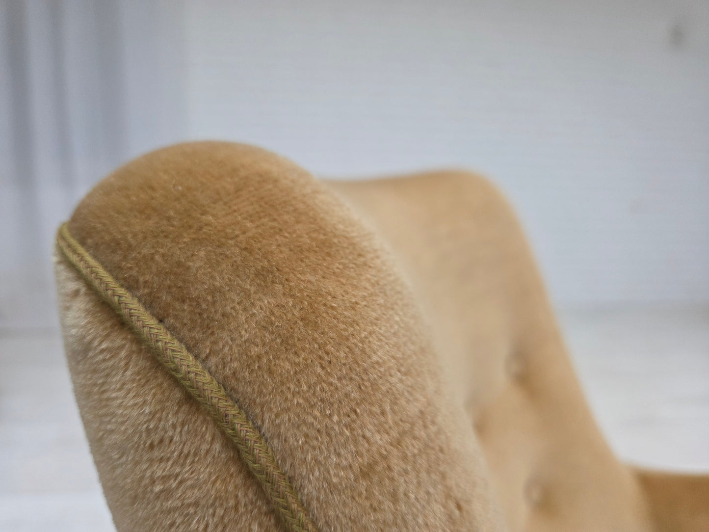 1970s, Danish highback armchair, light green furniture velour.