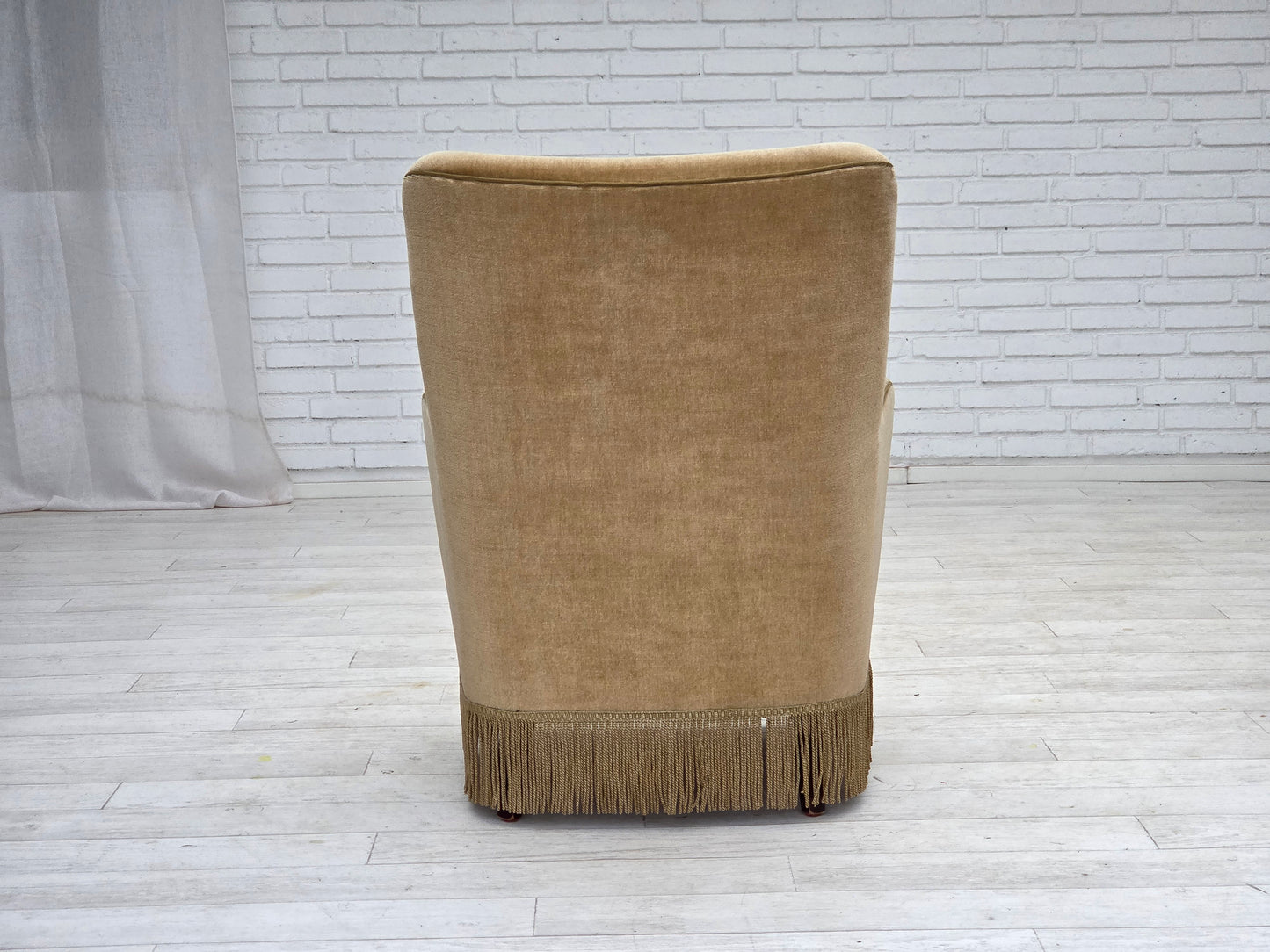 1970s, Danish highback armchair, light green furniture velour.