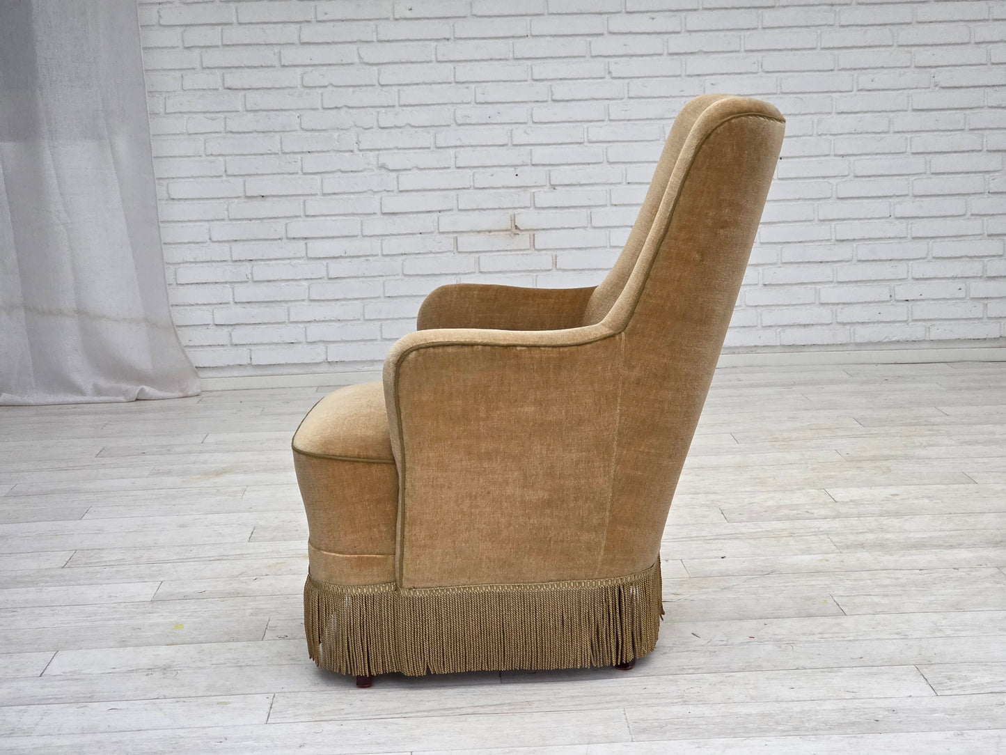 1970s, Danish highback armchair, light green furniture velour.