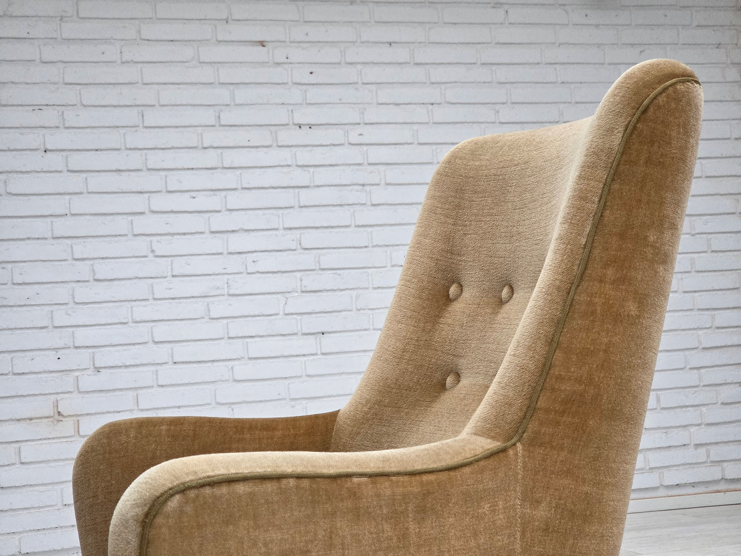 1970s, Danish highback armchair, light green furniture velour.