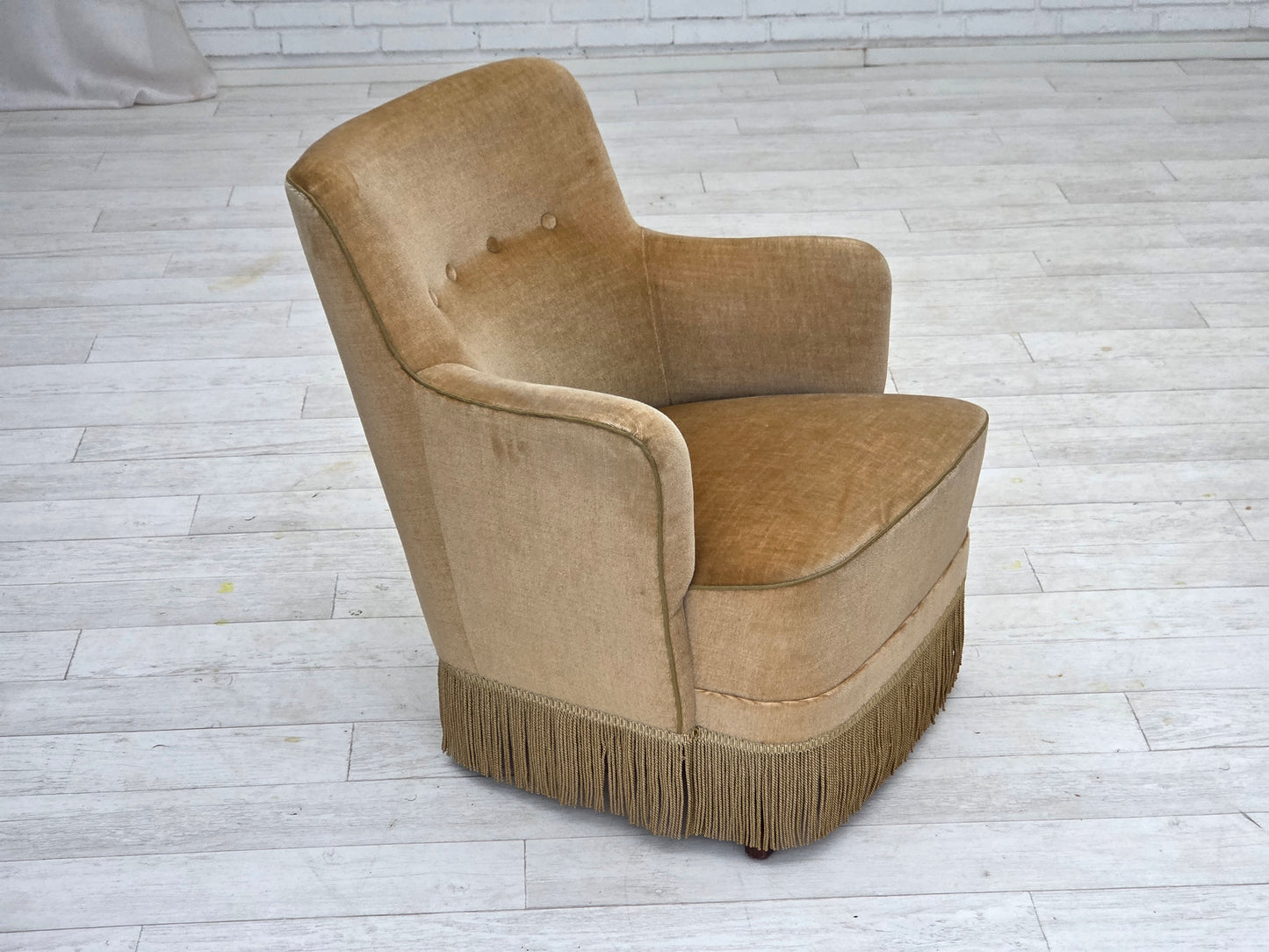 1970s, Danish armchair, light green furniture velour.