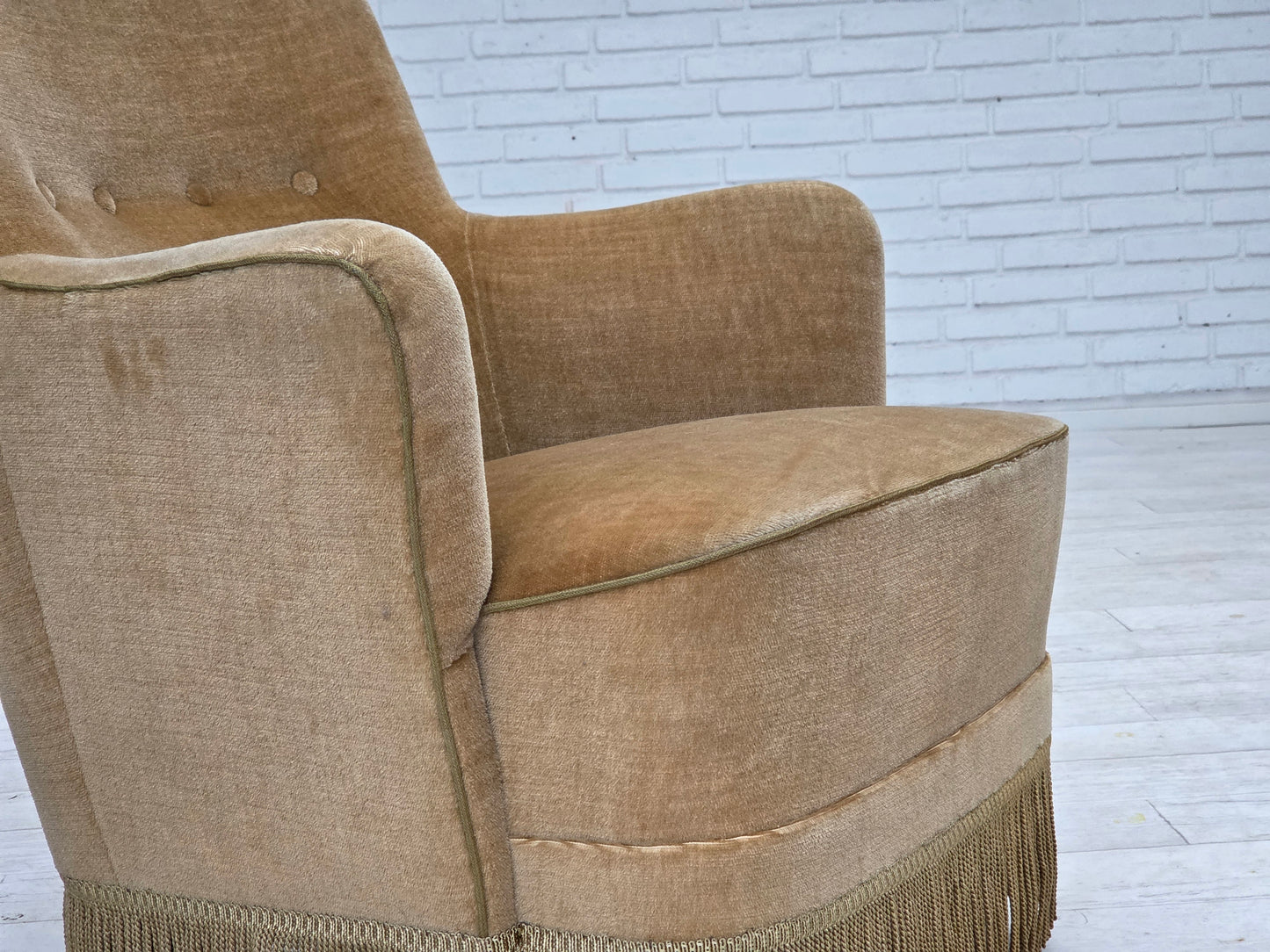 1970s, Danish armchair, light green furniture velour.