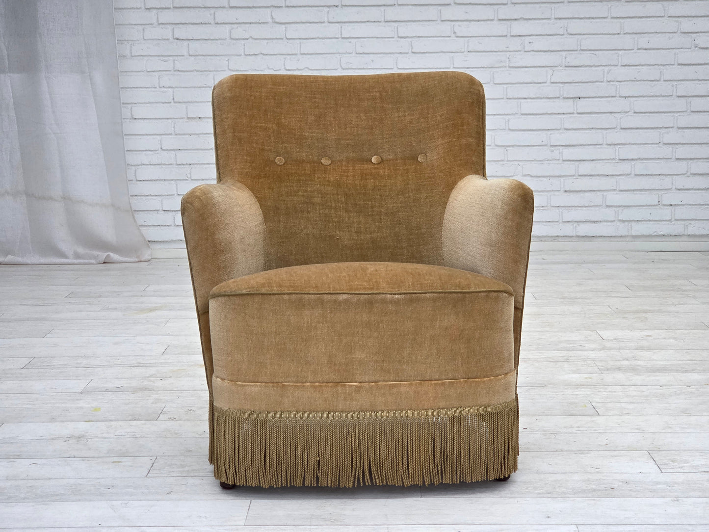 1970s, Danish armchair, light green furniture velour.
