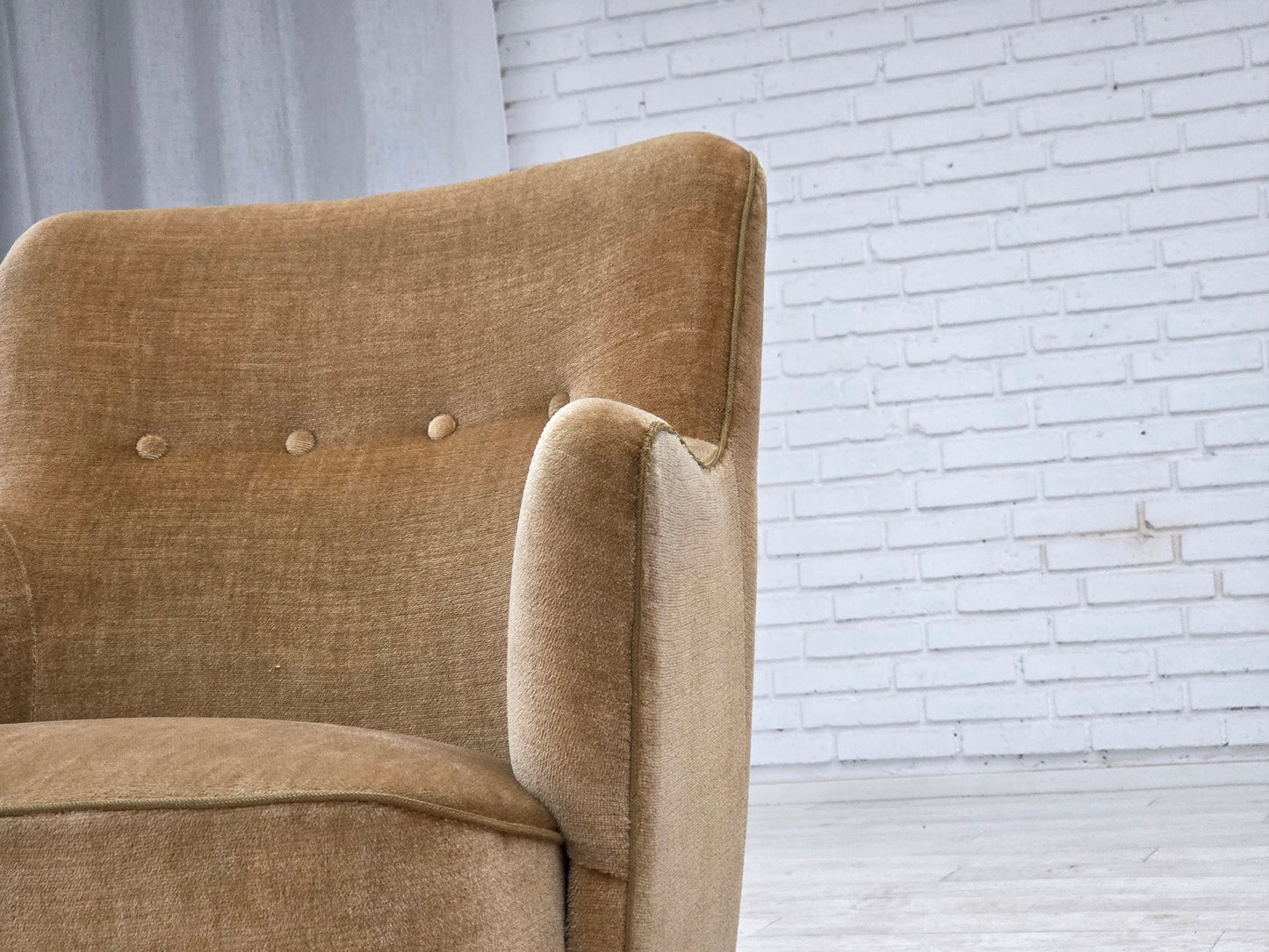 1970s, Danish armchair, light green furniture velour.