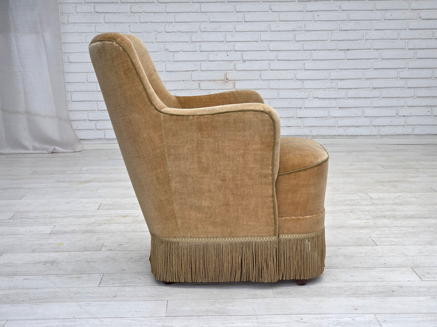 1970s, Danish armchair, light green furniture velour.