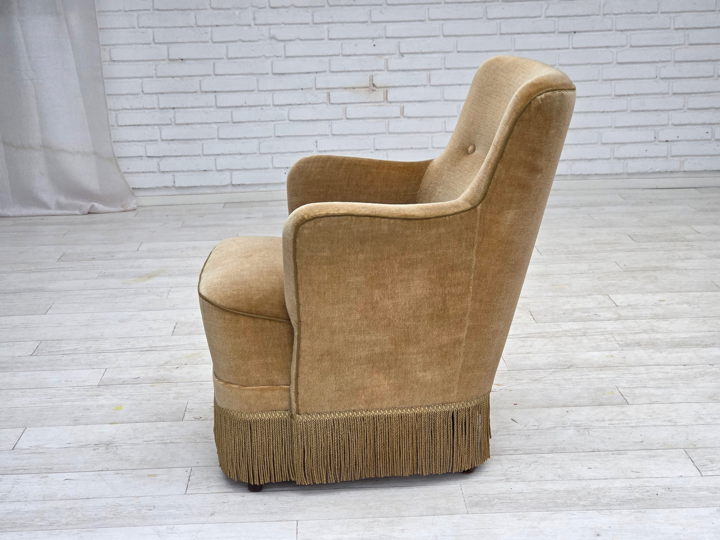 1970s, Danish armchair, light green furniture velour.