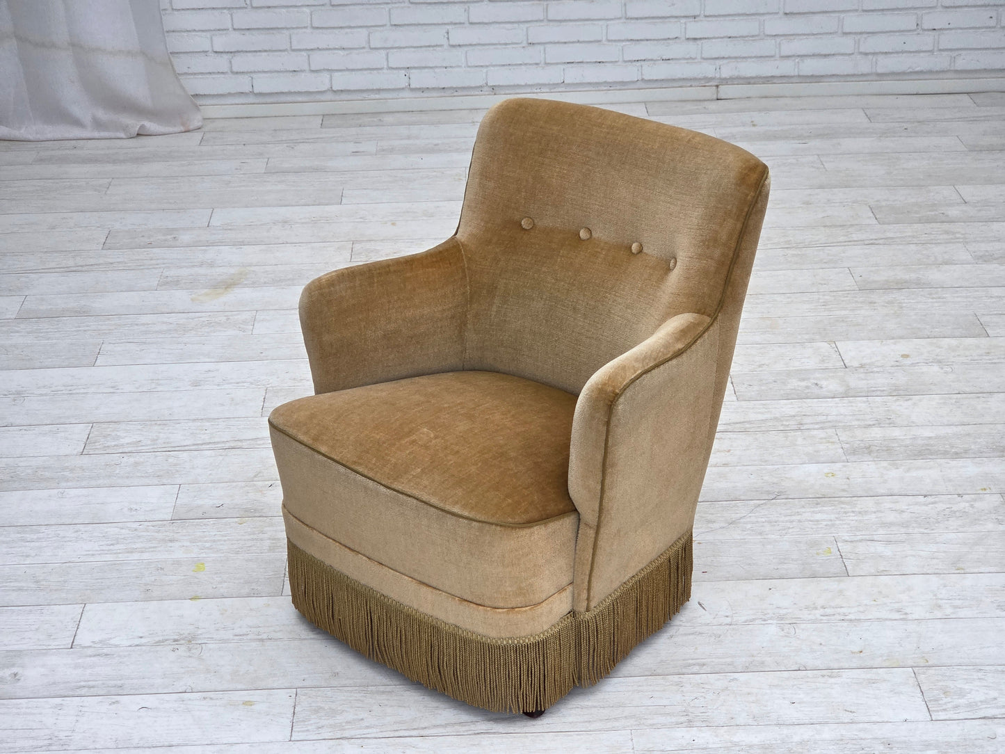 1970s, Danish armchair, light green furniture velour.