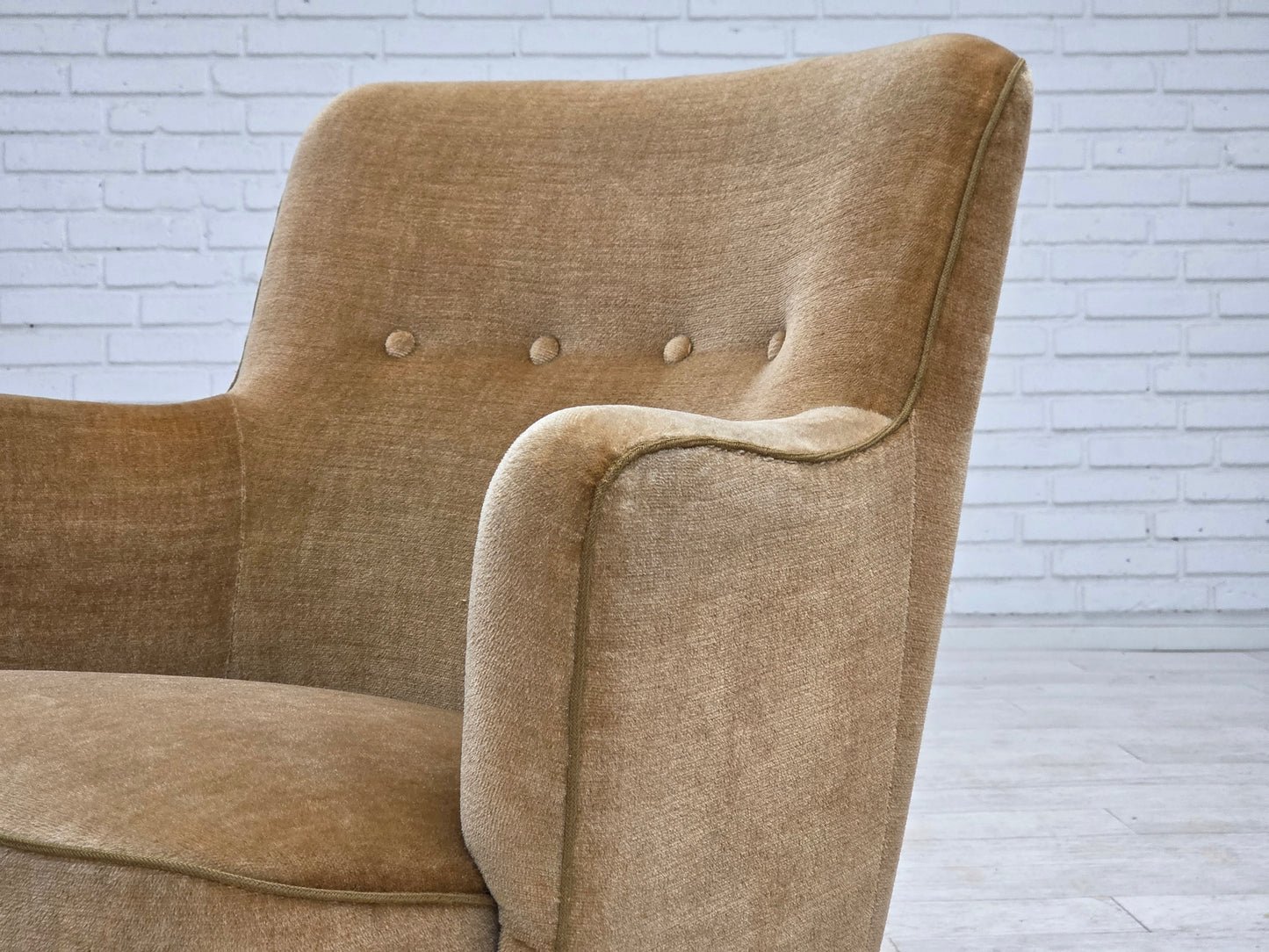 1970s, Danish armchair, light green furniture velour.