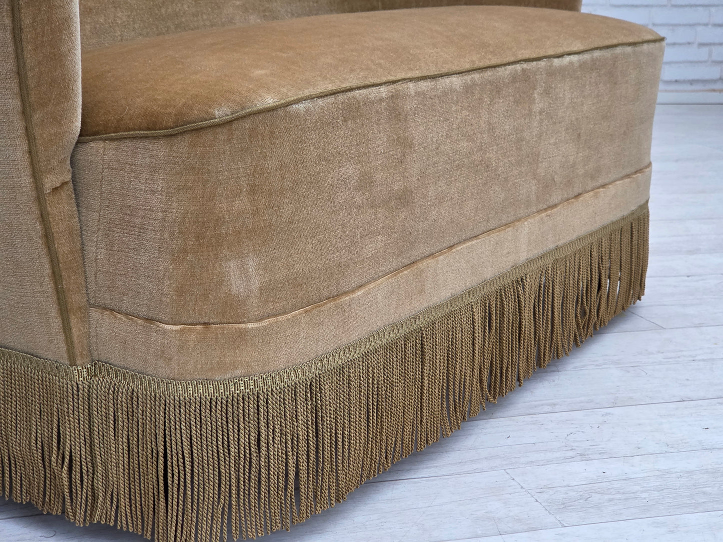 1970s, Danish 2-seater sofa, light green furniture velour.