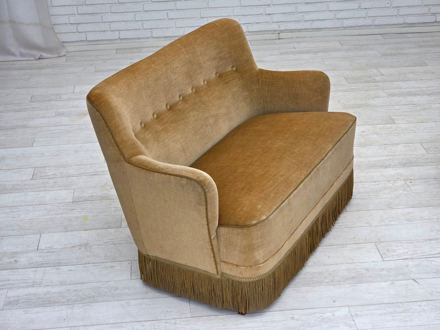 1970s, Danish 2-seater sofa, light green furniture velour.