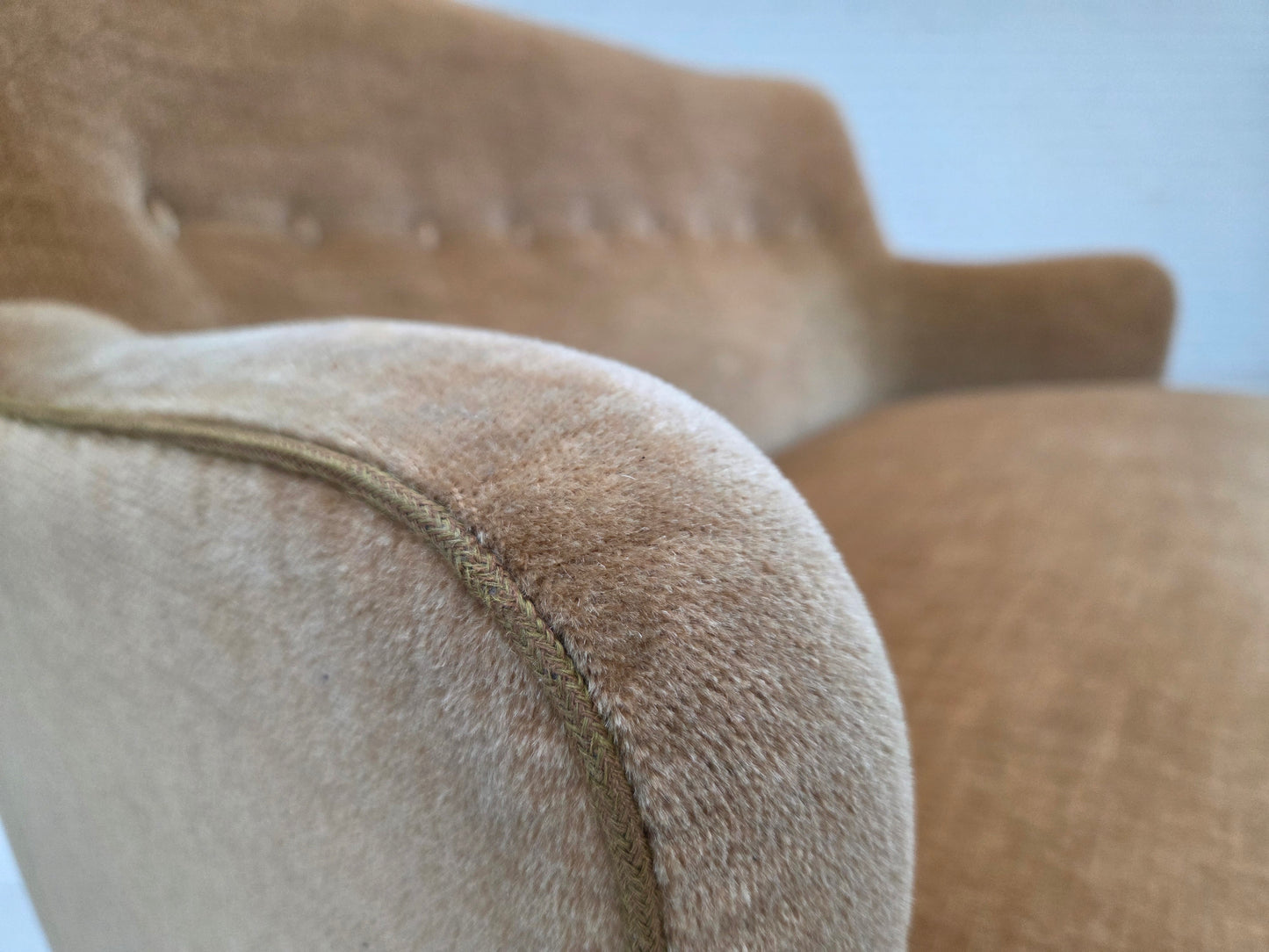 1970s, Danish 2-seater sofa, light green furniture velour.