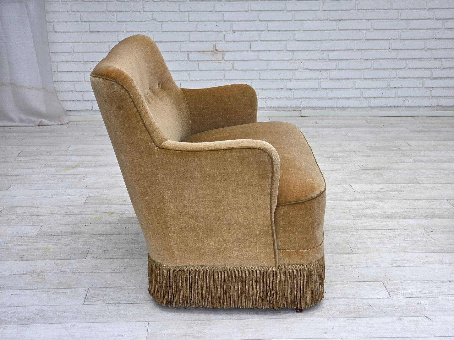 1970s, Danish 2-seater sofa, light green furniture velour.